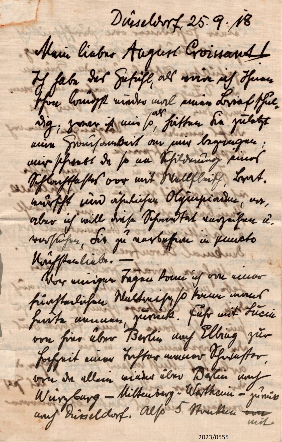 Brief von Herrmann Goerke an August Croissant 1918 (Stadtmuseum Bad Dürkheim im Kulturzentrum Haus Catoir CC BY-NC-SA)