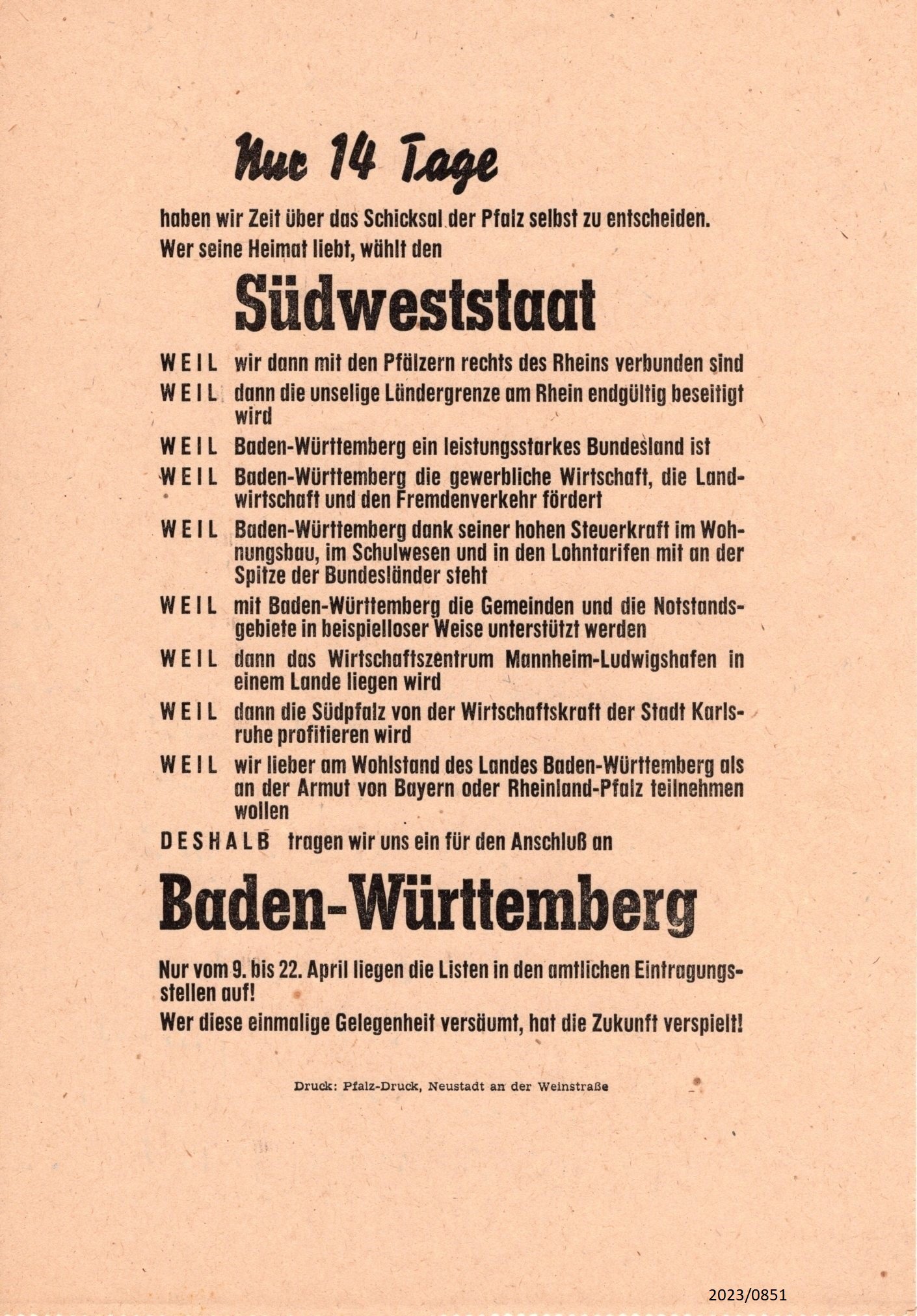 Entscheidung über Südweststaat 1955/56 (Stadtmuseum Bad Dürkheim im Kulturzentrum Haus Catoir CC BY-NC-SA)