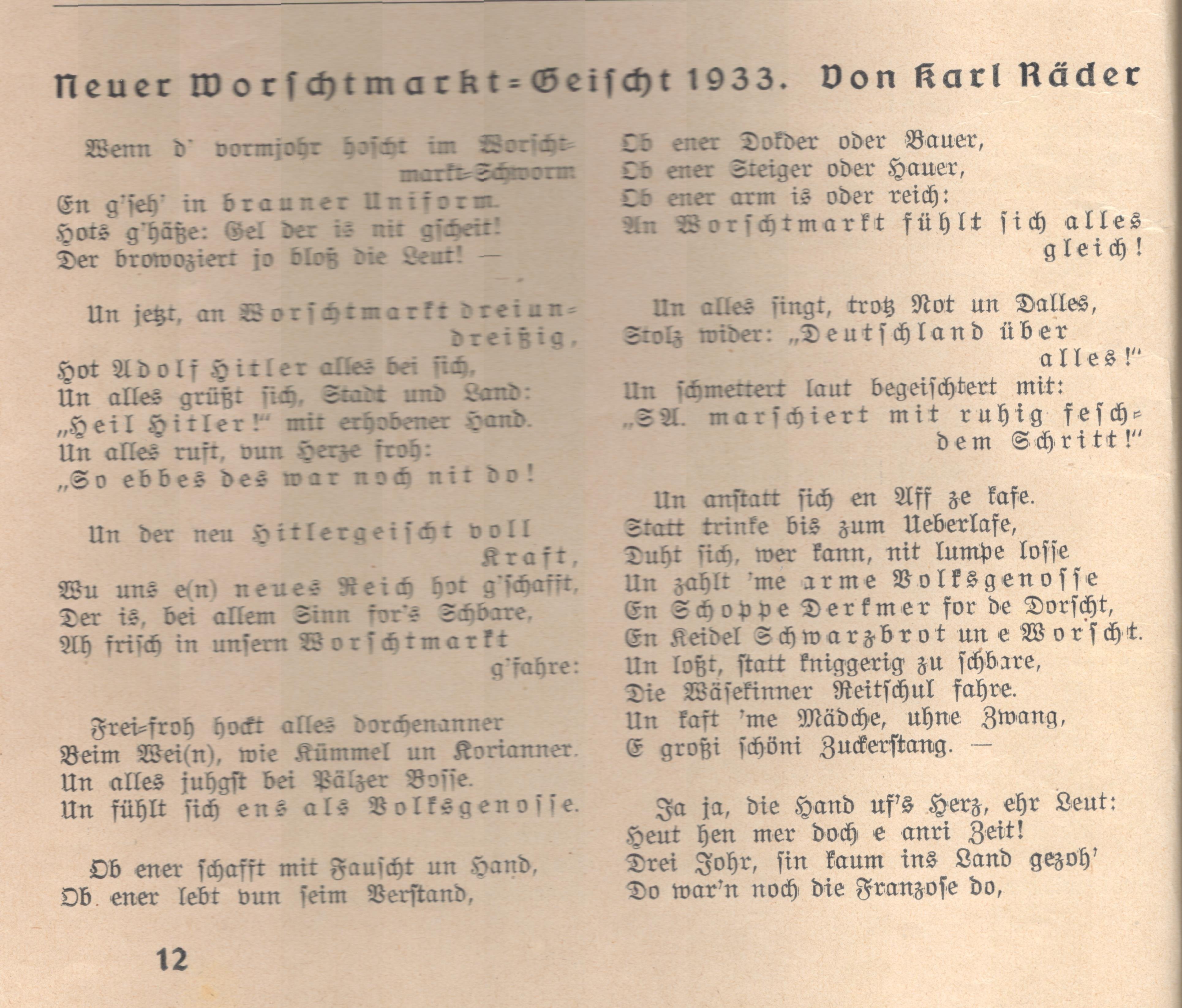 Gedicht Worschtmart 1933 (Stadtmuseum Bad Dürkheim im Kulturzentrum Haus Catoir CC BY-NC-SA)