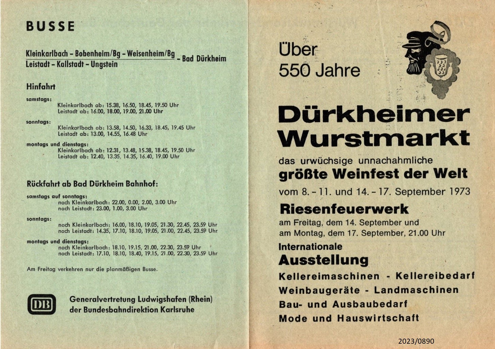 Zug- und Busverbindungen zum Wurstmarkt 1973 (Stadtmuseum Bad Dürkheim im Kulturzentrum Haus Catoir CC BY-NC-SA)