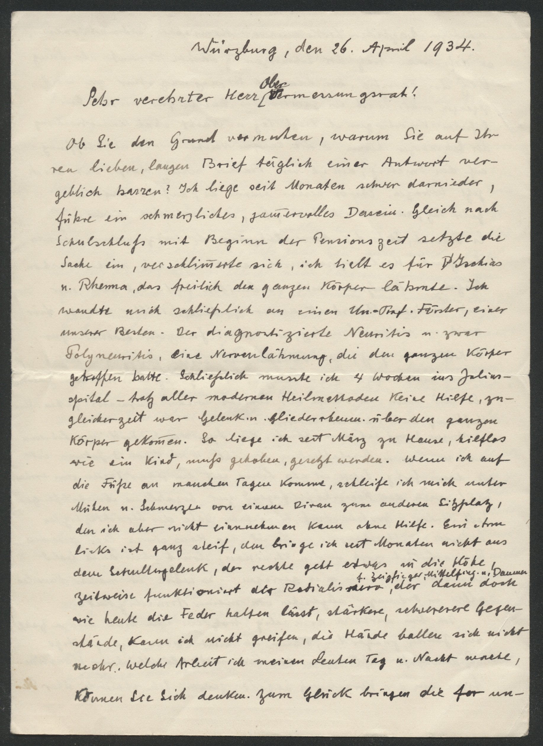Brief von K. Hemmerich an Obervermessungsrat Frank, 26.4.1934 (Stadtmuseum Bad Dürkheim im Kulturzentrum Haus Catoir CC BY-NC-SA)