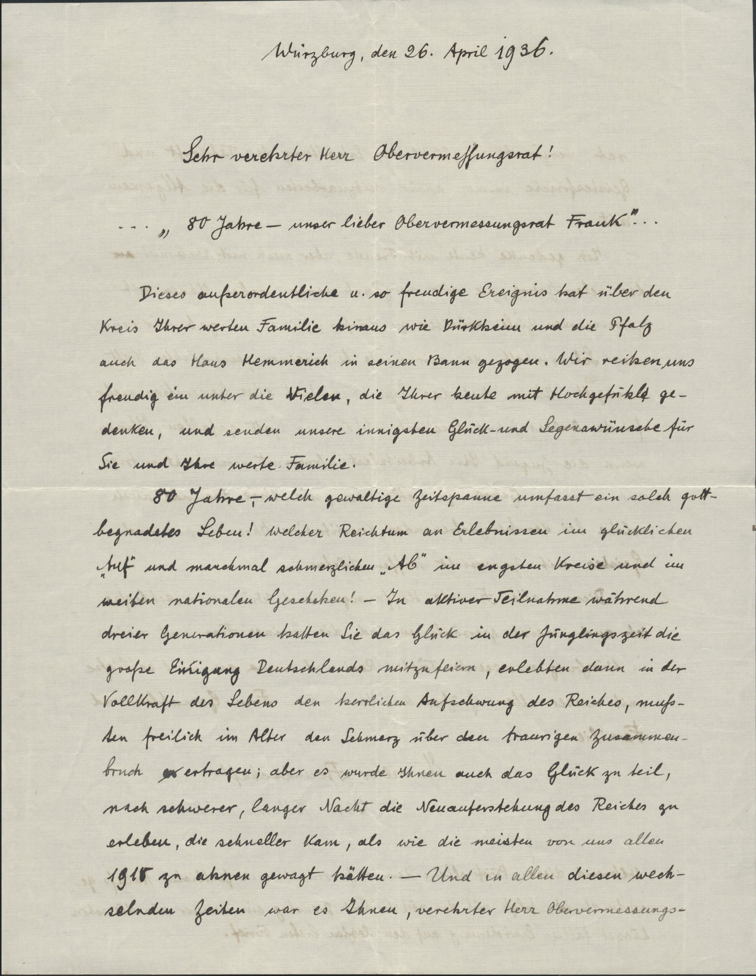 Brief von K. Hemmerich an Obervermessungsrat Frank, 26.4.1936 (Stadtmuseum Bad Dürkheim im Kulturzentrum Haus Catoir CC BY-NC-SA)