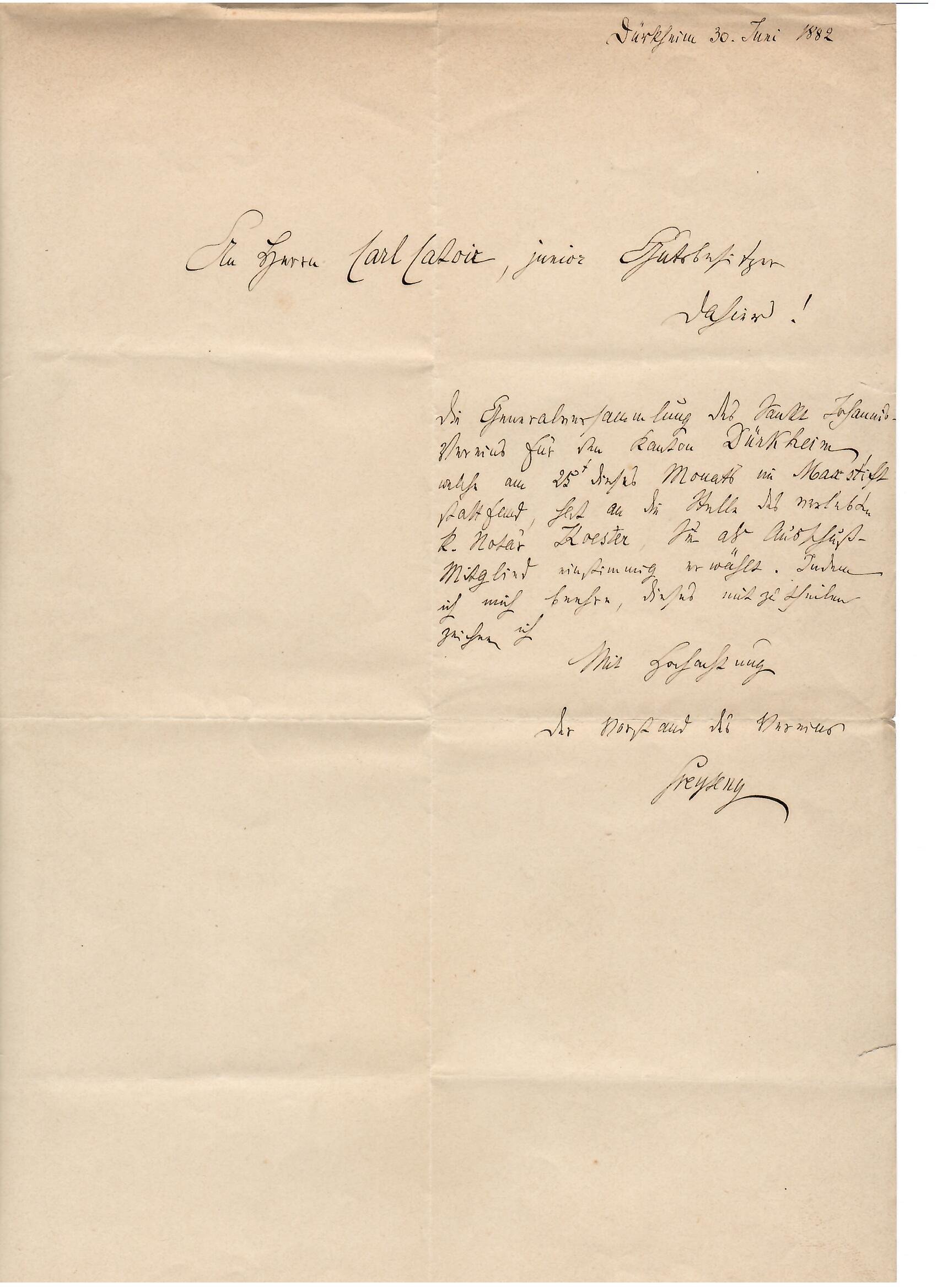Brief an Carl Catoir, junior (Stadtmuseum Bad Dürkheim im Kulturzentrum Haus Catoir CC BY-NC-SA)