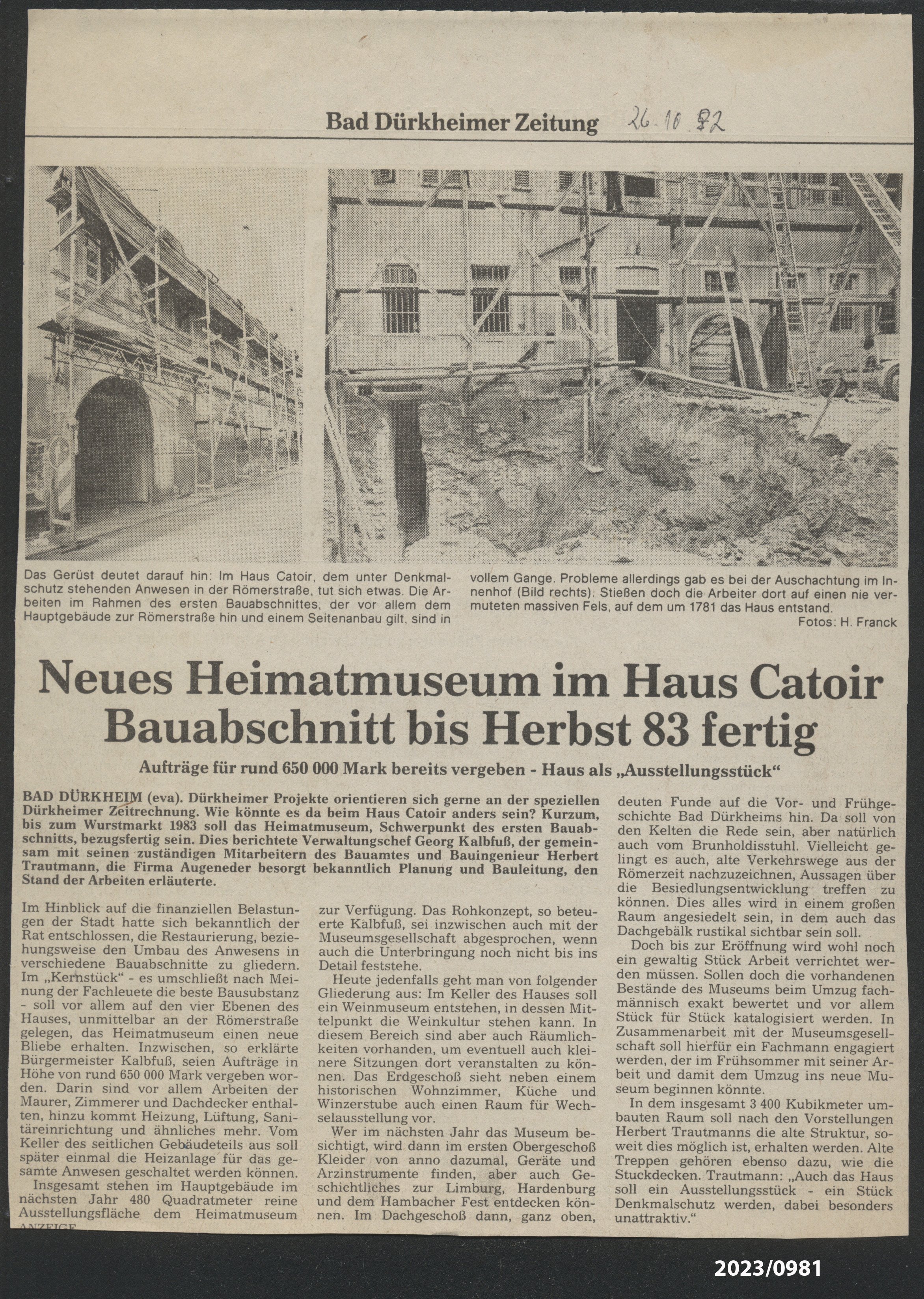 Neues Heimatmuseum im Haus Catoir. Bauabschnitt bis Herbst 83 fertig (Stadtmuseum Bad Dürkheim im Kulturzentrum Haus Catoir CC BY-NC-SA)
