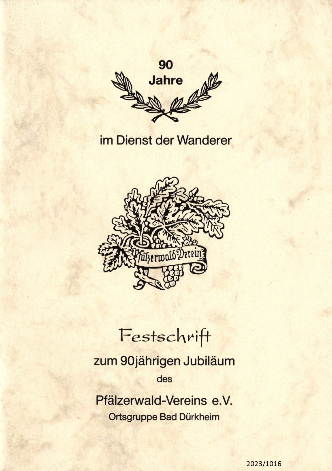 Festschrift zum 90jährigen Jubiläum des Pfälzerwald-Vereins (Stadtmuseum Bad Dürkheim im Kulturzentrum Haus Catoir CC BY-NC-SA)