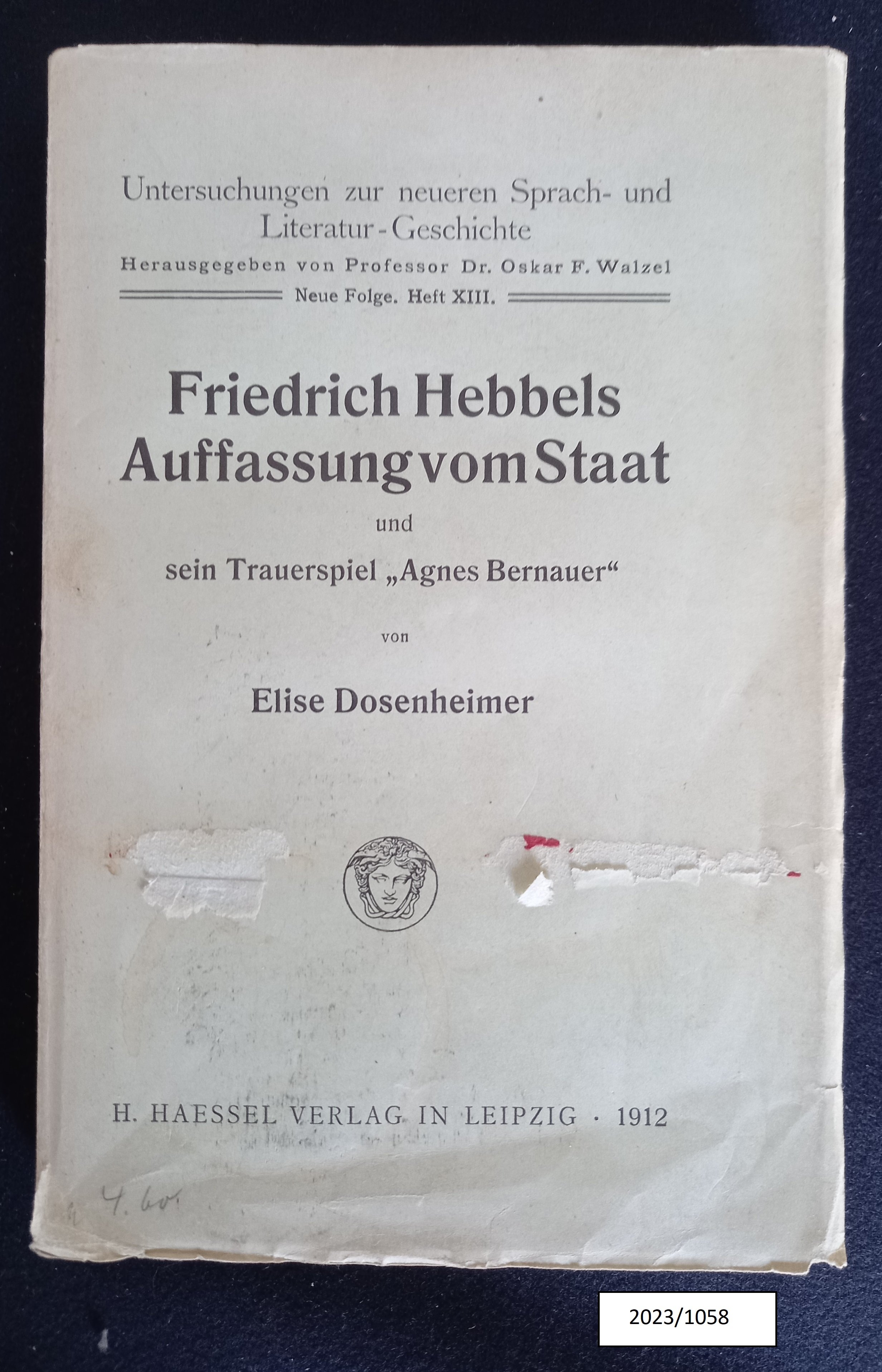 Buch Elise Dosenheimer, Friedrich Hebbels Auffassung vom Staat (Stadtmuseum Bad Dürkheim im Kulturzentrum Haus Catoir CC BY-NC-SA)
