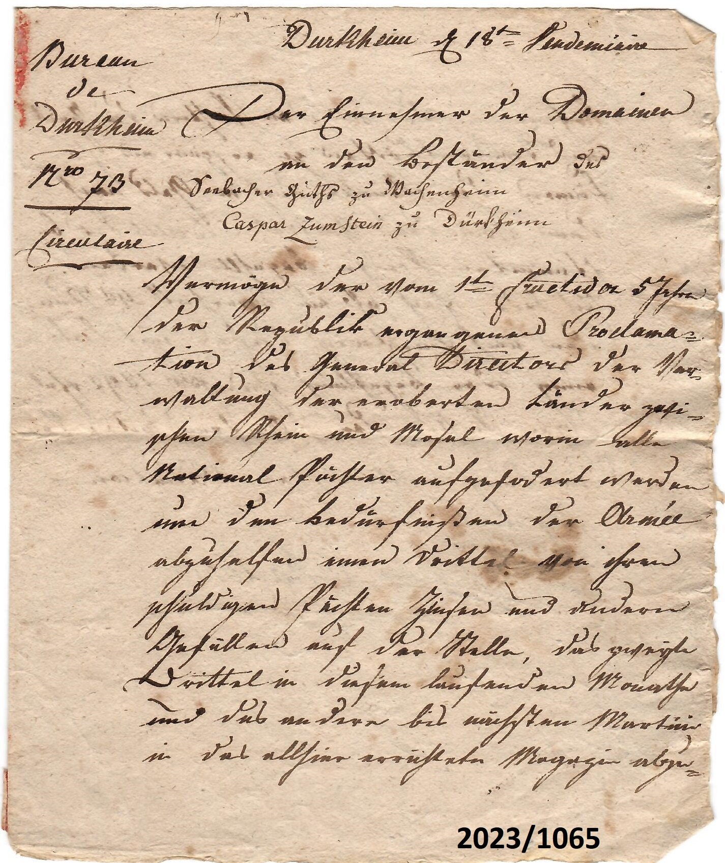 Pacht Zahlungsanweisung 1797 (Stadtmuseum Bad Dürkheim im Kulturzentrum Haus Catoir CC BY-NC-SA)