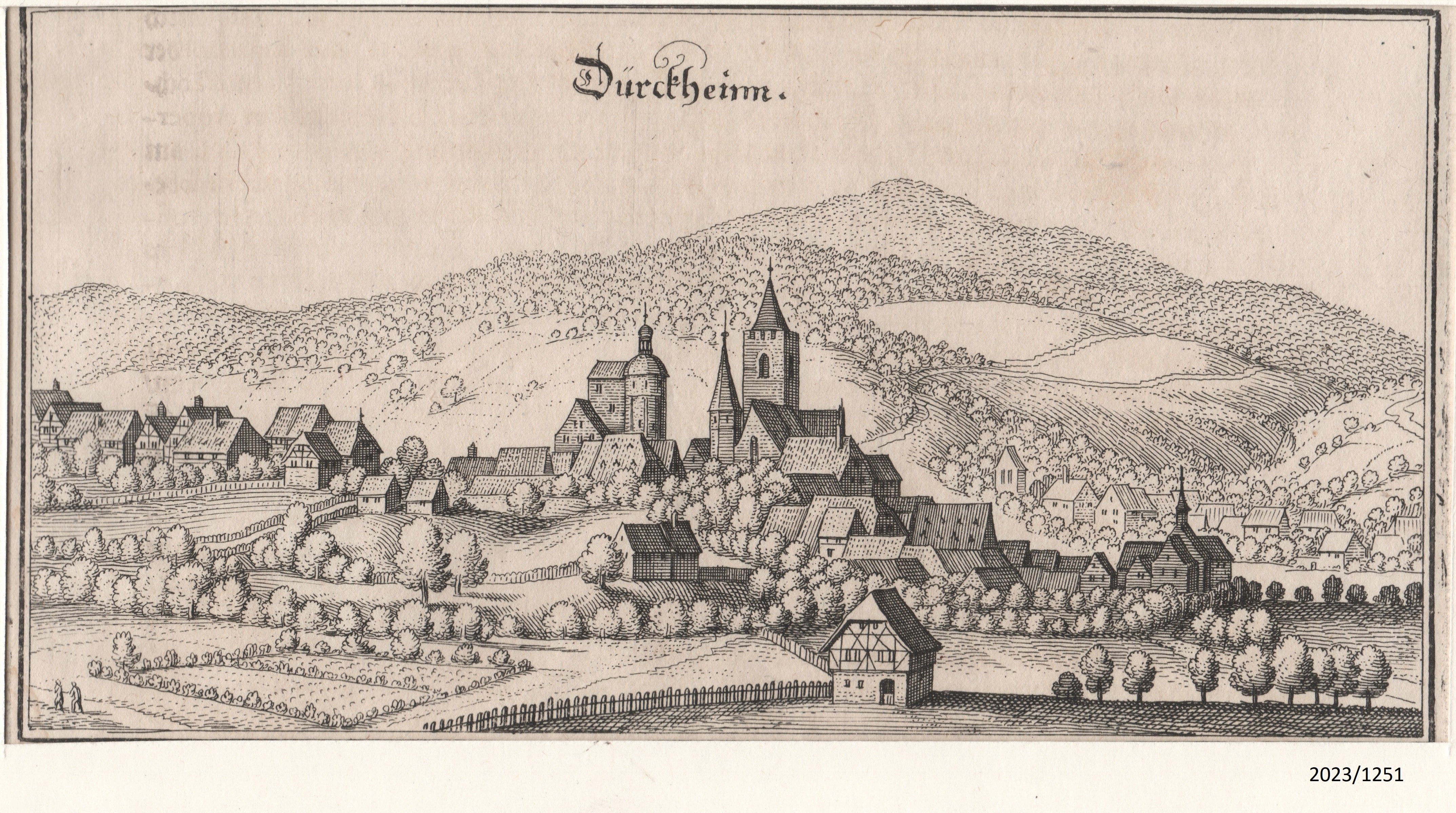 Abdruck eines Merianstichs mit der Ansicht von Dürkheim um 1645, evtl. um 1672 (Stadtmuseum Bad Dürkheim im Kulturzentrum Haus Catoir CC BY-NC-SA)