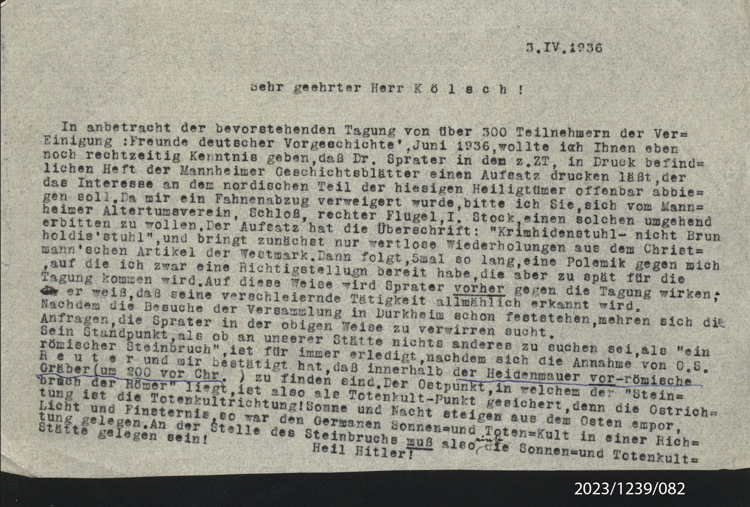 Brief von Adolf Stoll an Herrn Kölsch, 3.4.1936 (Stadtmuseum Bad Dürkheim im Kulturzentrum Haus Catoir CC BY-NC-SA)