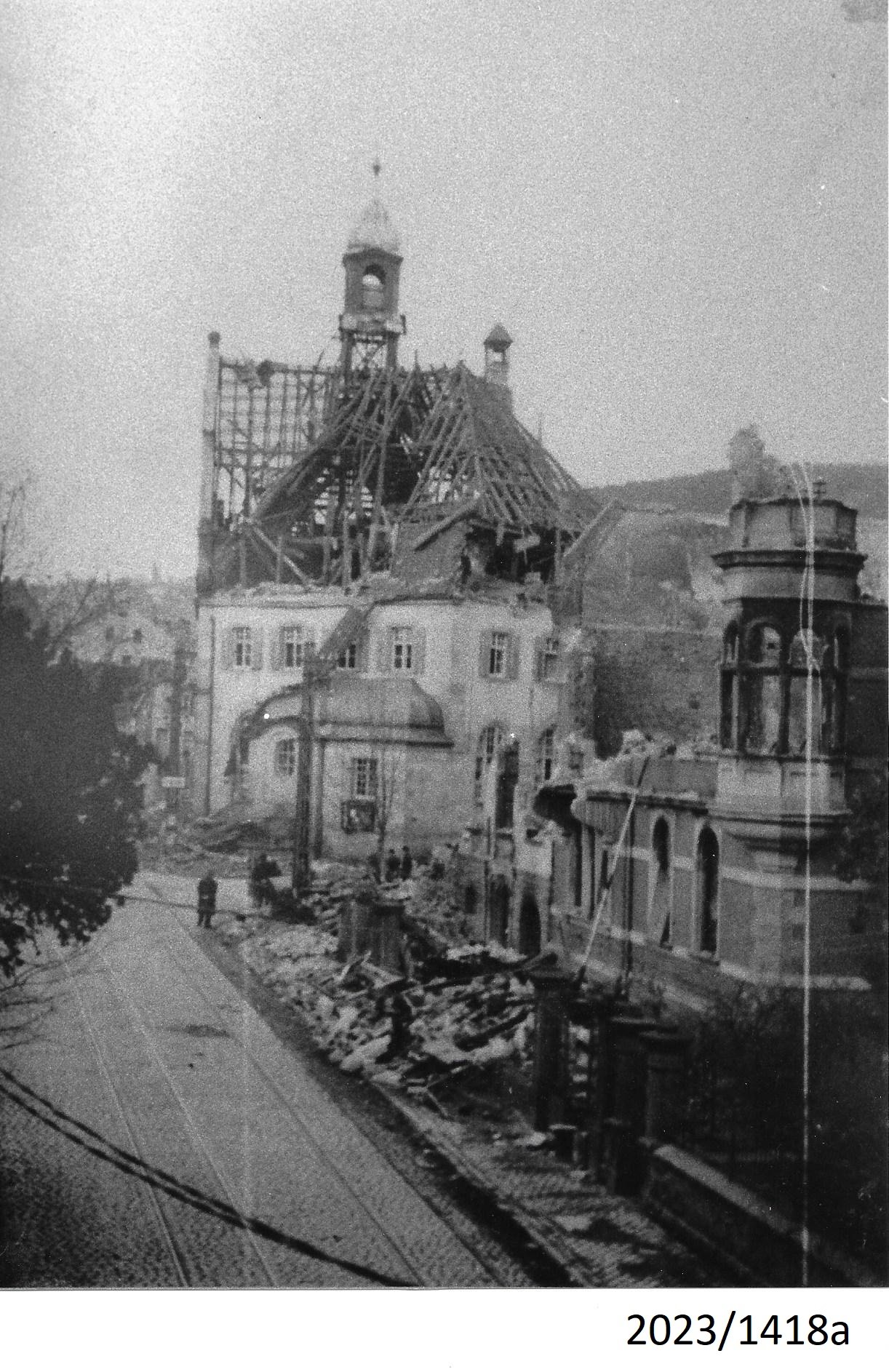 Bad Dürkheim, Postgebäude nach dem Luftangriff, März 1945 (Stadtmuseum Bad Dürkheim im Kulturzentrum Haus Catoir CC BY-NC-SA)