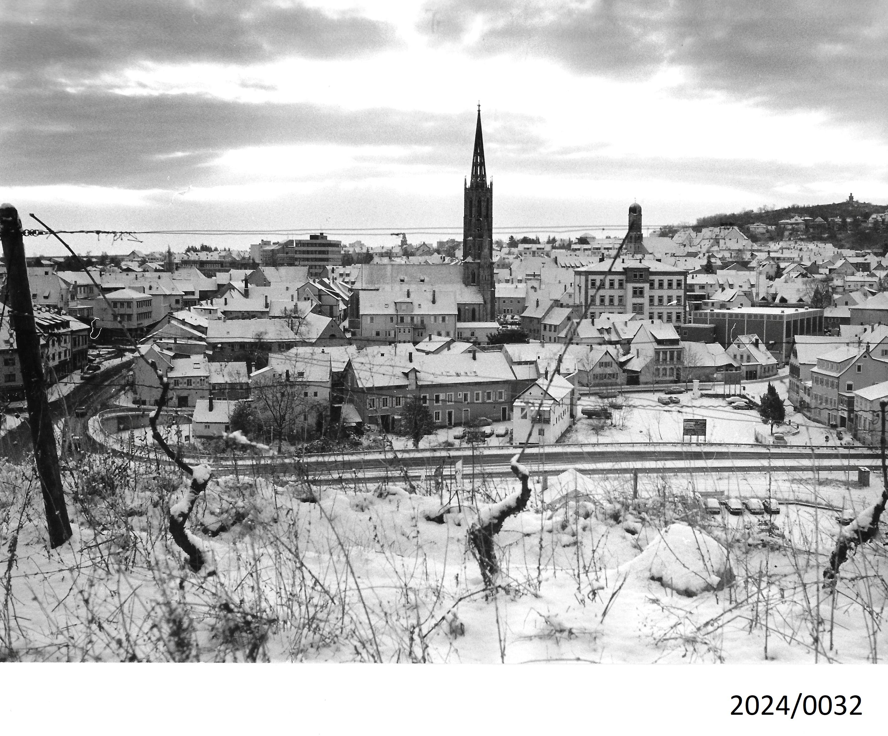 Bad Dürkheim, Überblick über die Stadt im Winter, 1970er Jahre (Stadtmuseum Bad Dürkheim im Kulturzentrum Haus Catoir CC BY-NC-SA)