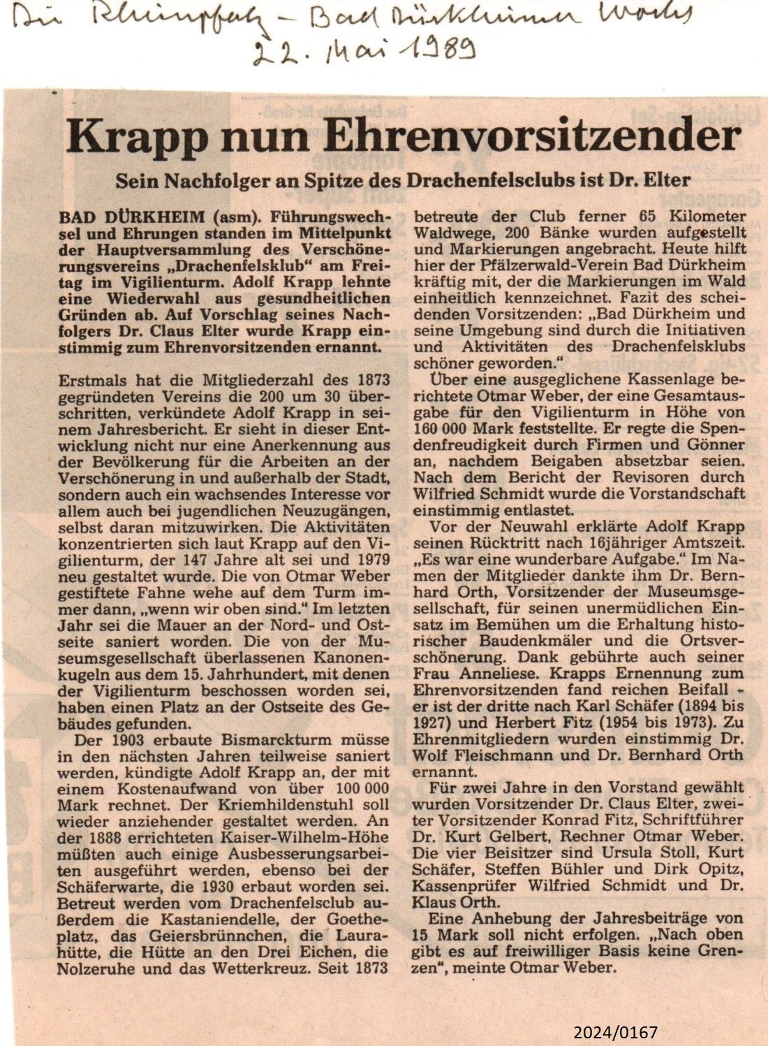 "Krapp nun Ehrenvorsitzender" - Drachenfelsclub (Stadtmuseum Bad Dürkheim im Kulturzentrum Haus Catoir CC BY-NC-SA)