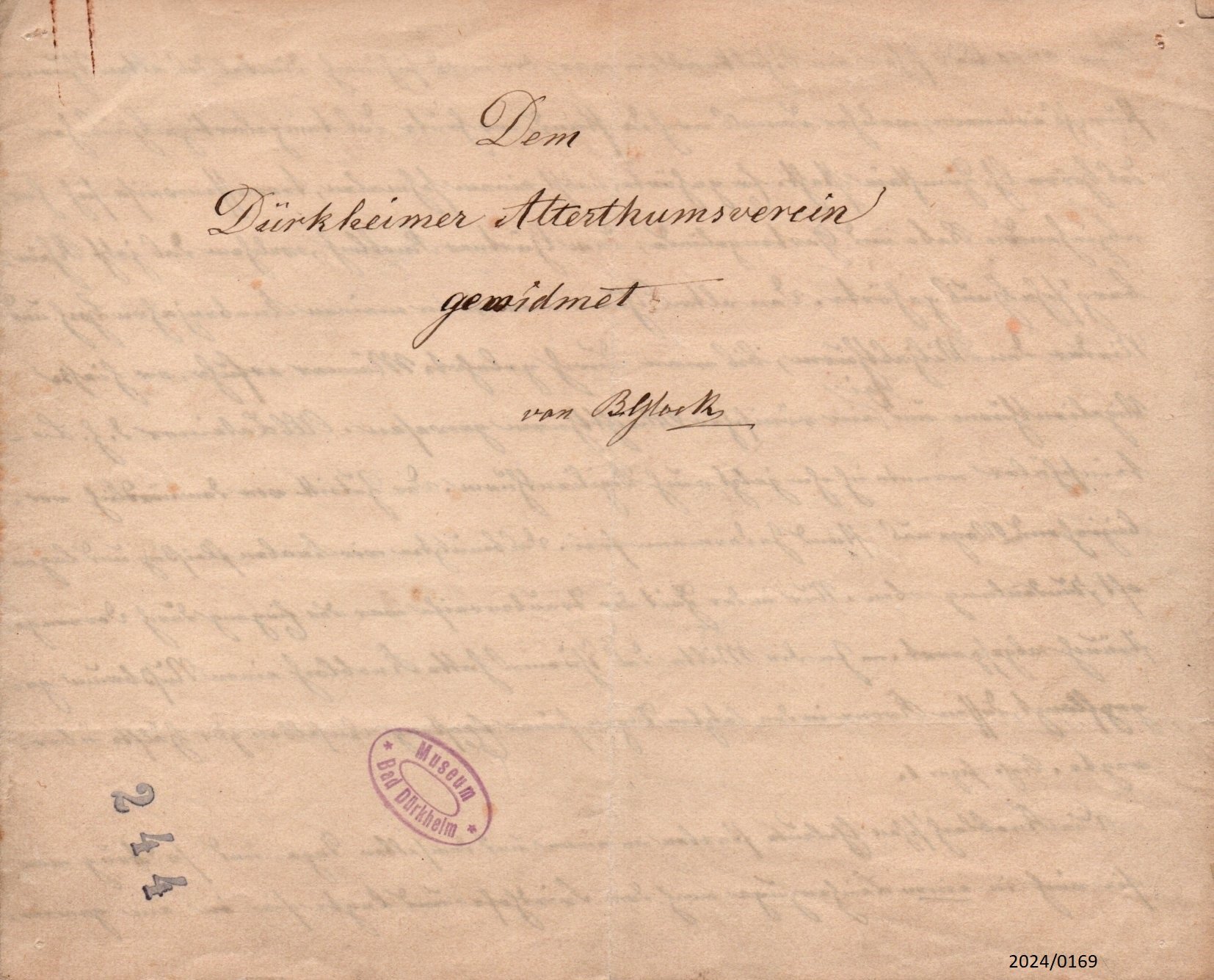 "Brief eines Zeitgenossen des 1836 abgebrochenen Vigiliusturms" (Stadtmuseum Bad Dürkheim im Kulturzentrum Haus Catoir Public Domain Mark)