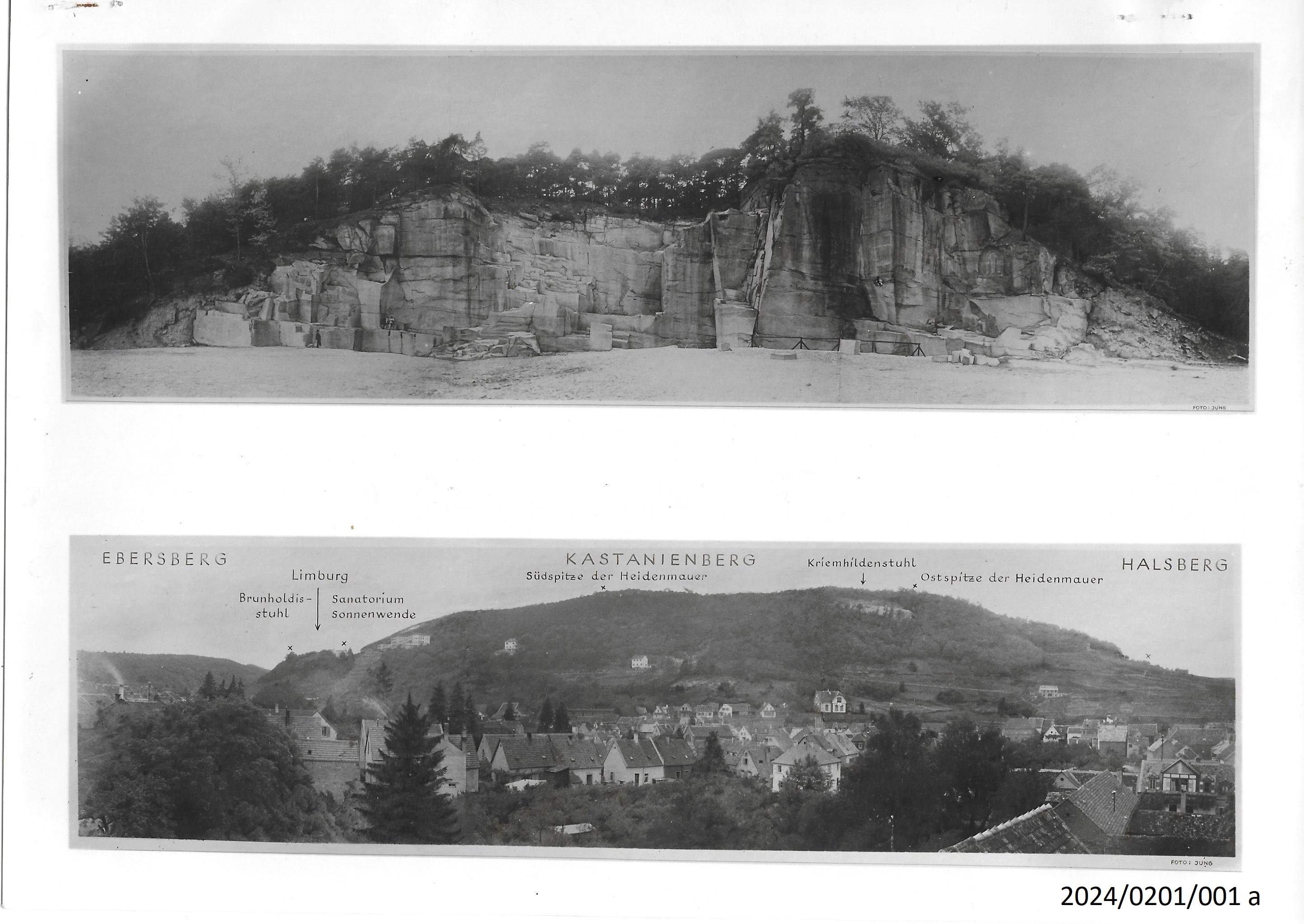 Bad Dürkheim, "Kriemhildenstuhl" und Panorama "Ebersberg, Kastanienberg, Halsberg", um 1935 (Stadtmuseum Bad Dürkheim im Kulturzentrum Haus Catoir CC BY-NC-SA)