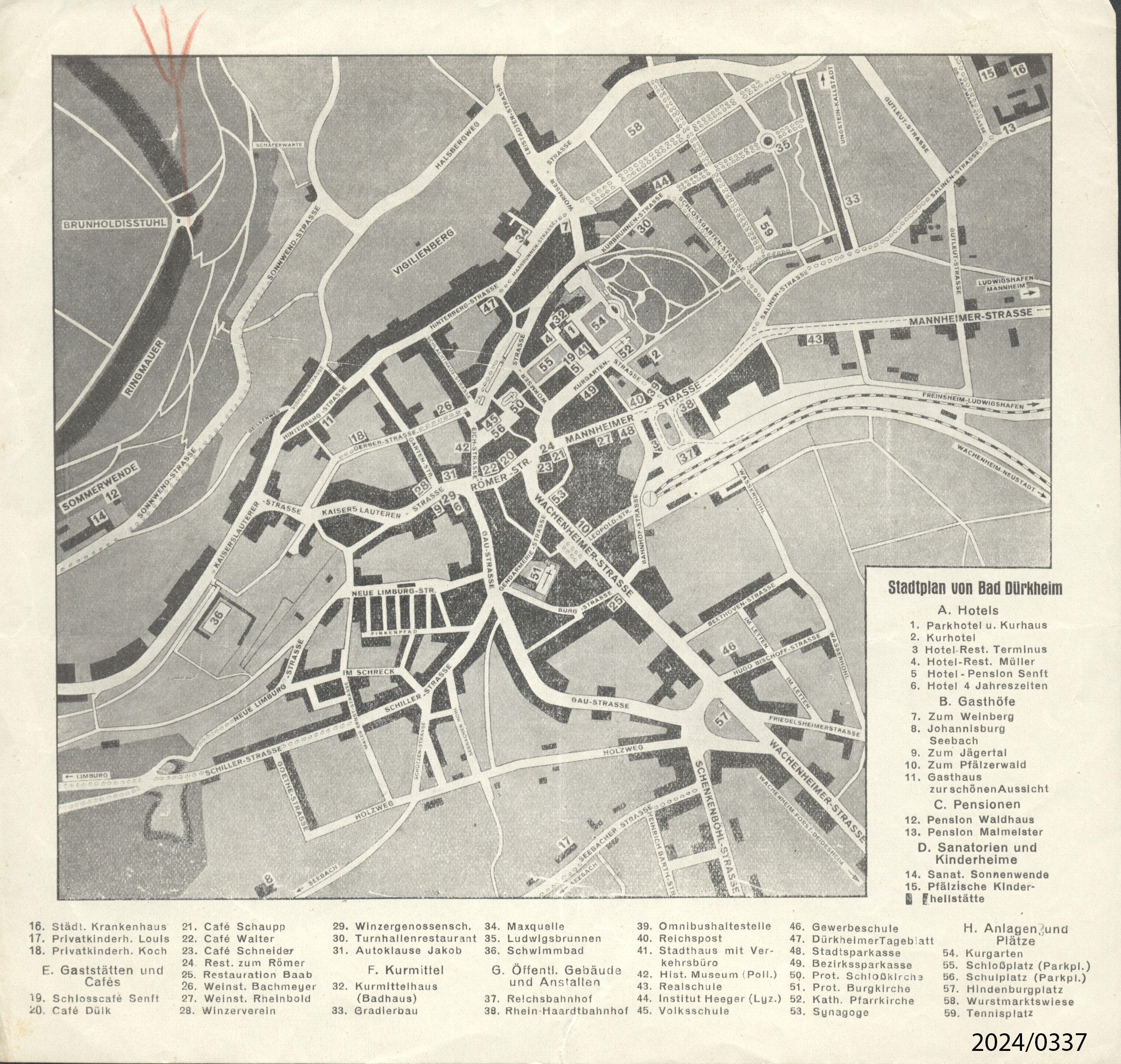 Stadtplan von Bad Dürkheim (Stadtmuseum Bad Dürkheim im Kulturzentrum Haus Catoir CC BY-NC-SA)