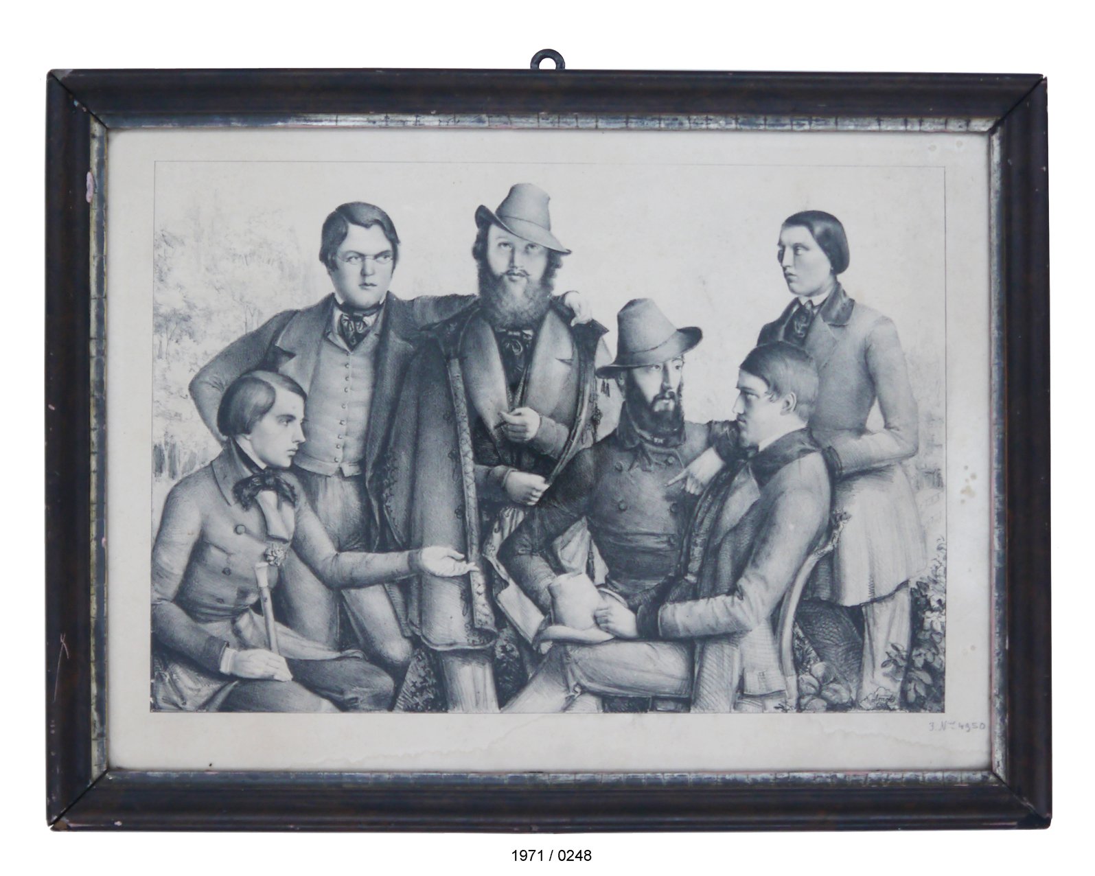 Bild; Lithografie: "Männergesellschaft"; um 1850 (Stadtmuseum Bad Dürkheim im Kulturzentrum Haus Catoir CC BY-NC-SA)