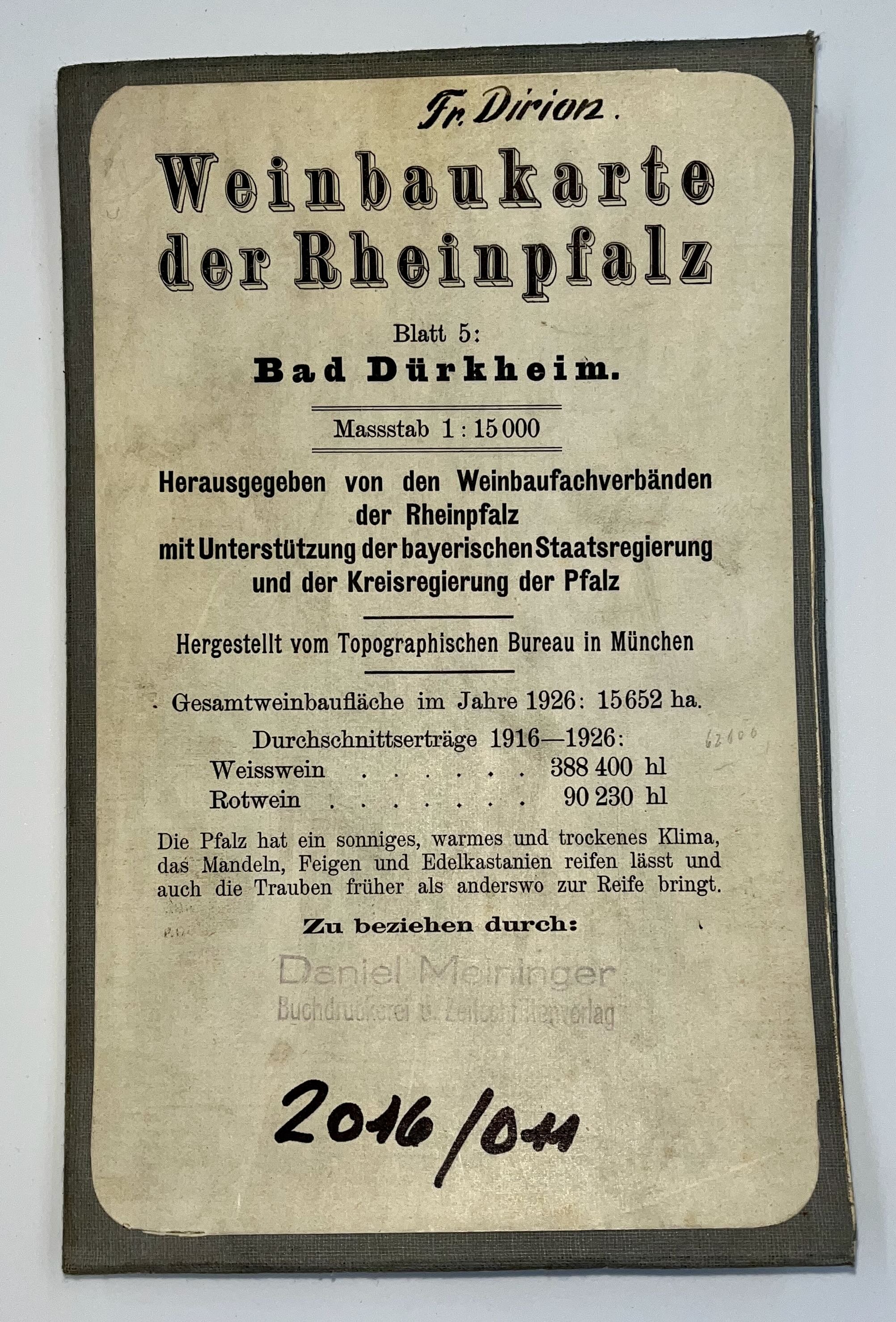 Weinbaukarte Rheinpfalz Bad Dürkheim m. Angabe von1926 (Museumsgesellschaft Bad Dürkheim e. V. CC BY-NC-SA)
