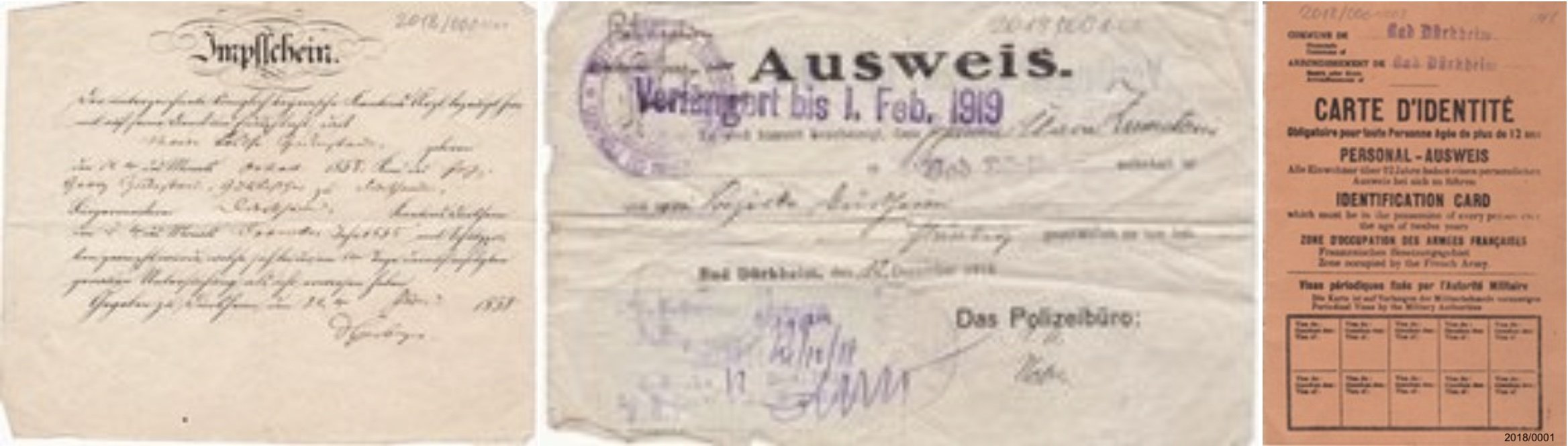 Konvolut von 3 Ausweisen aus der Zeit von 1858 - 1919 (Museumsgesellschaft Bad Dürkheim e. V. CC BY-NC-SA)