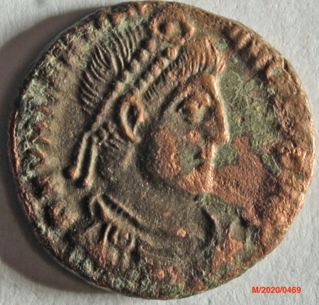 Römische Münze, Nominal Centenionalis, Prägeherr Valentinianus I., Prägeort Siscia, Original (Museumsgesellschaft Bad Dürkheim e.V. CC BY-NC-SA)