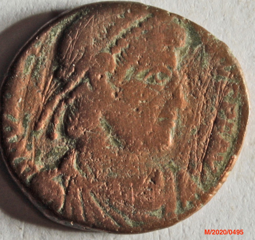 Römische Münze, Nominal Centenionalis, Prägeherr Valentinian I., Prägeort Aquileia, Original (Museumsgesellschaft Bad Dürkheim e.V. CC BY-NC-SA)