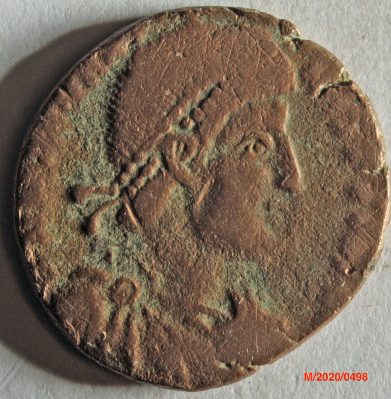 Römische Münze, Nominal Maiorina, Prägeherr Magnus Maximus, Prägeort Arles, Original (Museumsgesellschaft Bad Dürkheim e.V. CC BY-NC-SA)
