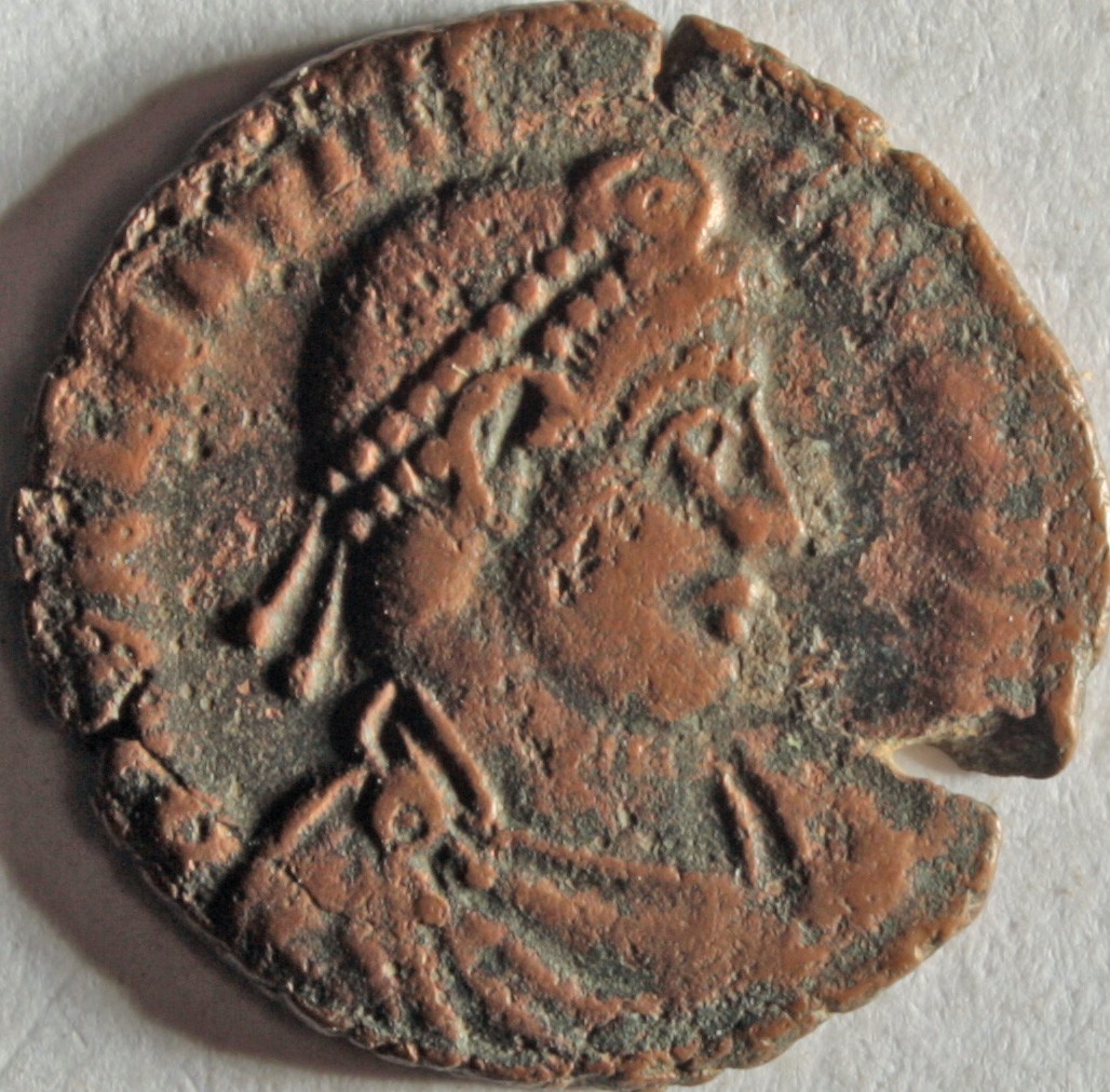 Römische Münze, Nominal Centenionalis, Prägeherr Valentinian I., Prägeort Siscia, Original (Museumsgesellschaft Bad Dürkheim e.V. CC BY-NC-SA)
