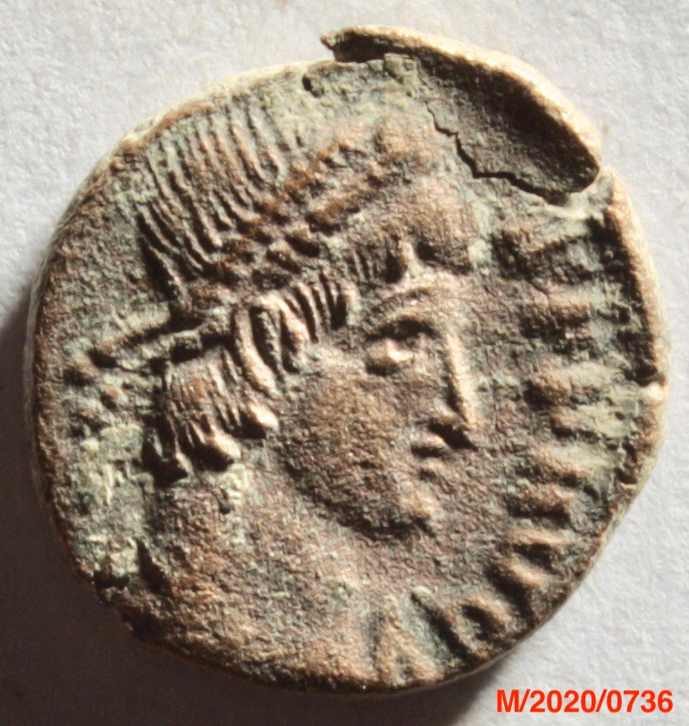 Römische Münze, Nominal Follis, Prägeherr Constans, Prägeort nicht bestimmbar, Original (Museumsgesellschaft Bad Dürkheim e.V. CC BY-NC-SA)