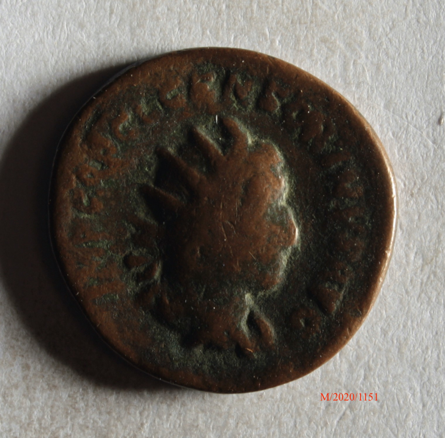 Römische Münze, Nominal Antoninian, Prägeherr Claudius Censorinus, Prägeort nicht bestimmbar, Fälschung (Museumsgesellschaft Bad Dürkheim e.V. CC BY-NC-SA)