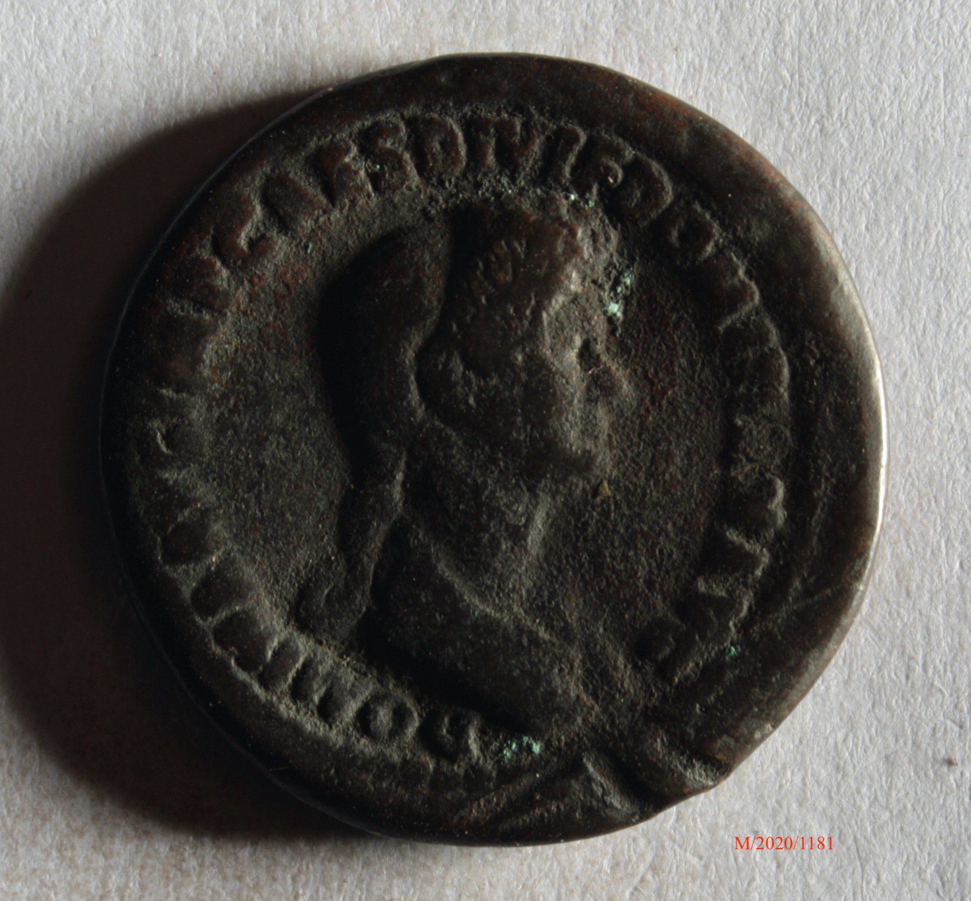 Römische Münze, Nominal Dupondius, Prägeherr Domitian f. Domitia, Prägeort nicht bestimmbar, Fälschung (Museumsgesellschaft Bad Dürkheim e.V. CC BY-NC-SA)