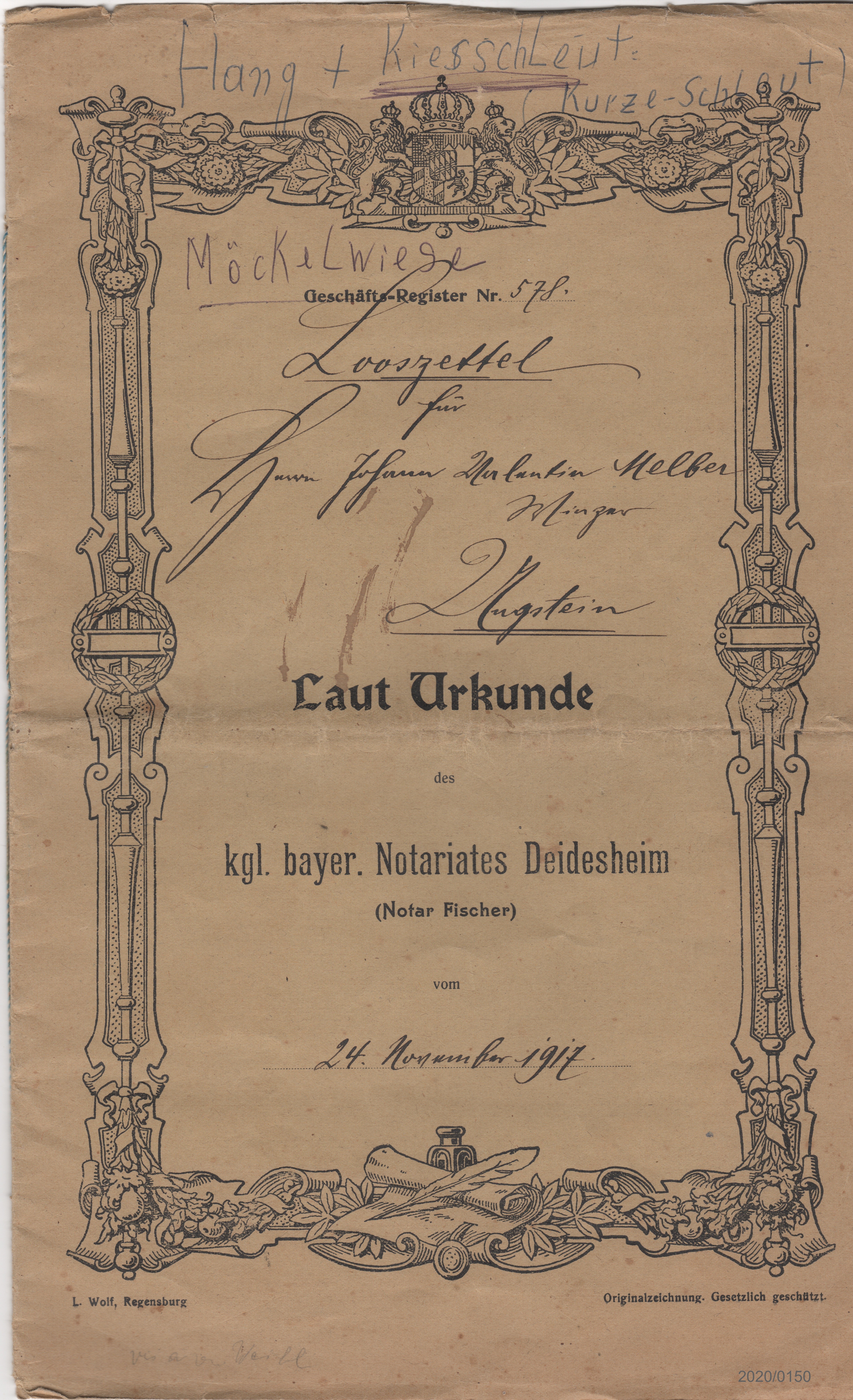 Looszettel (Urkunde) aus Ungstein (Stadtmuseum Bad Dürkheim im Kulturzentrum Haus Catoir CC BY-NC-SA)