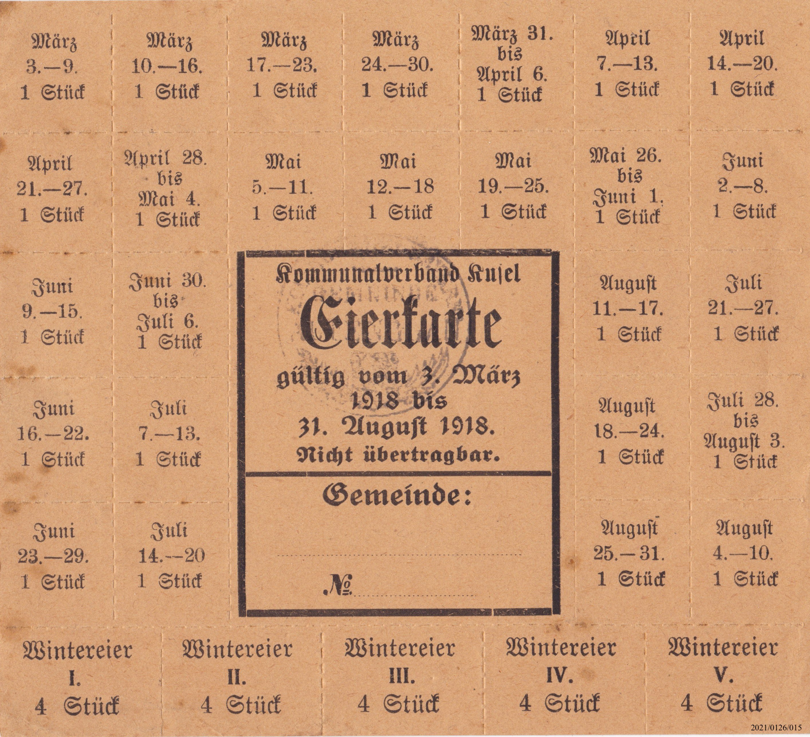 Eierkarte Kommunalverbund Kusel 1918 (Museumsgesellschaft Bad Dürkheim e. V. CC BY-NC-SA)