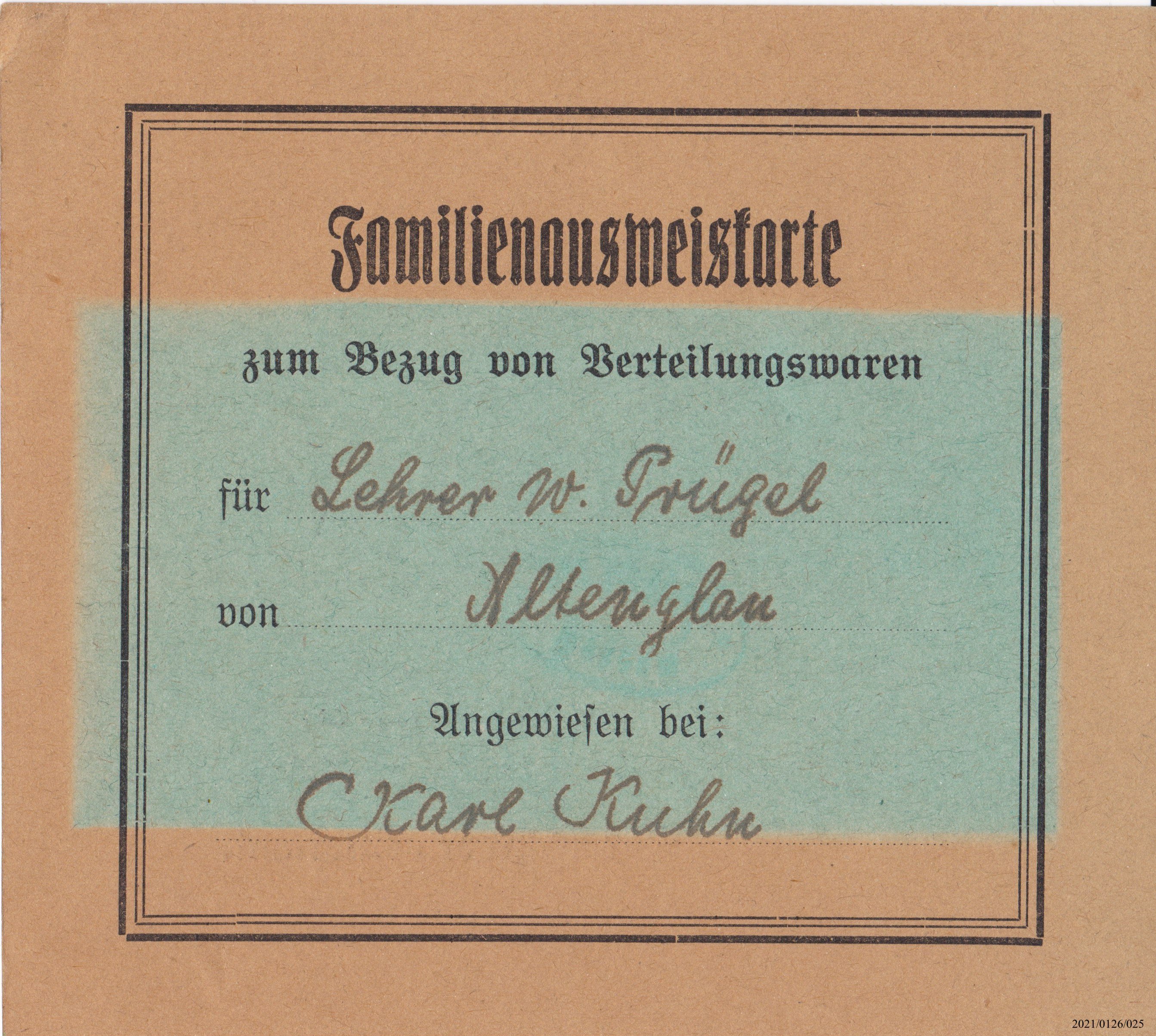 Familienausweiskarte zum Bezug von Verteilungswaren (Museumsgesellschaft Bad Dürkheim e. V. CC BY-NC-SA)