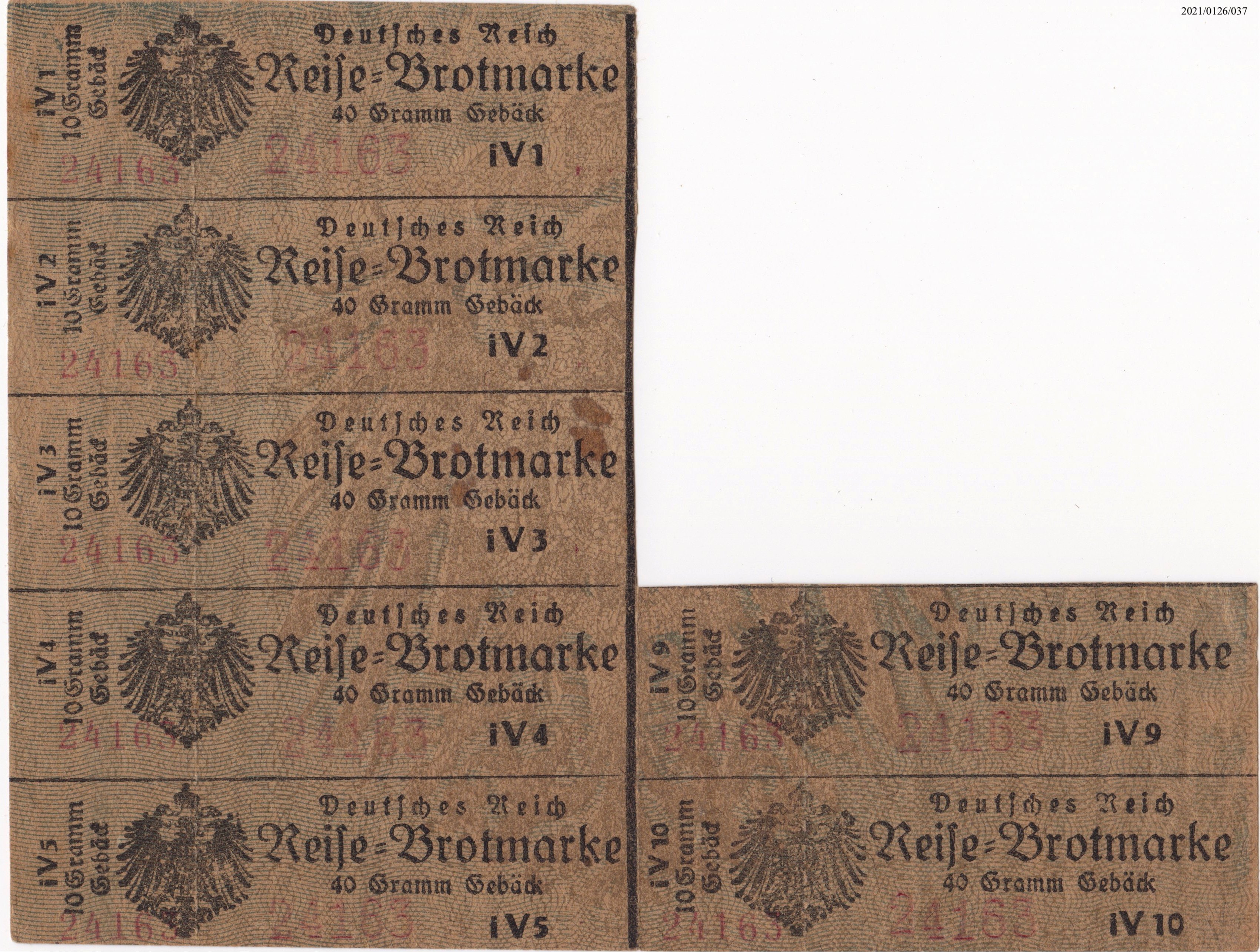 40 Gramm Gebäck Deutsches Reich Reisebrotmarke 1918 selten! für jeweils 10 