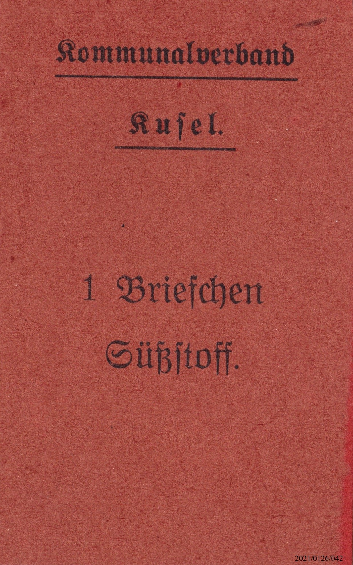 1 Briefchen Süßstoff Kommunalverband Kusel (Museumsgesellschaft Bad Dürkheim e. V. CC BY-NC-SA)