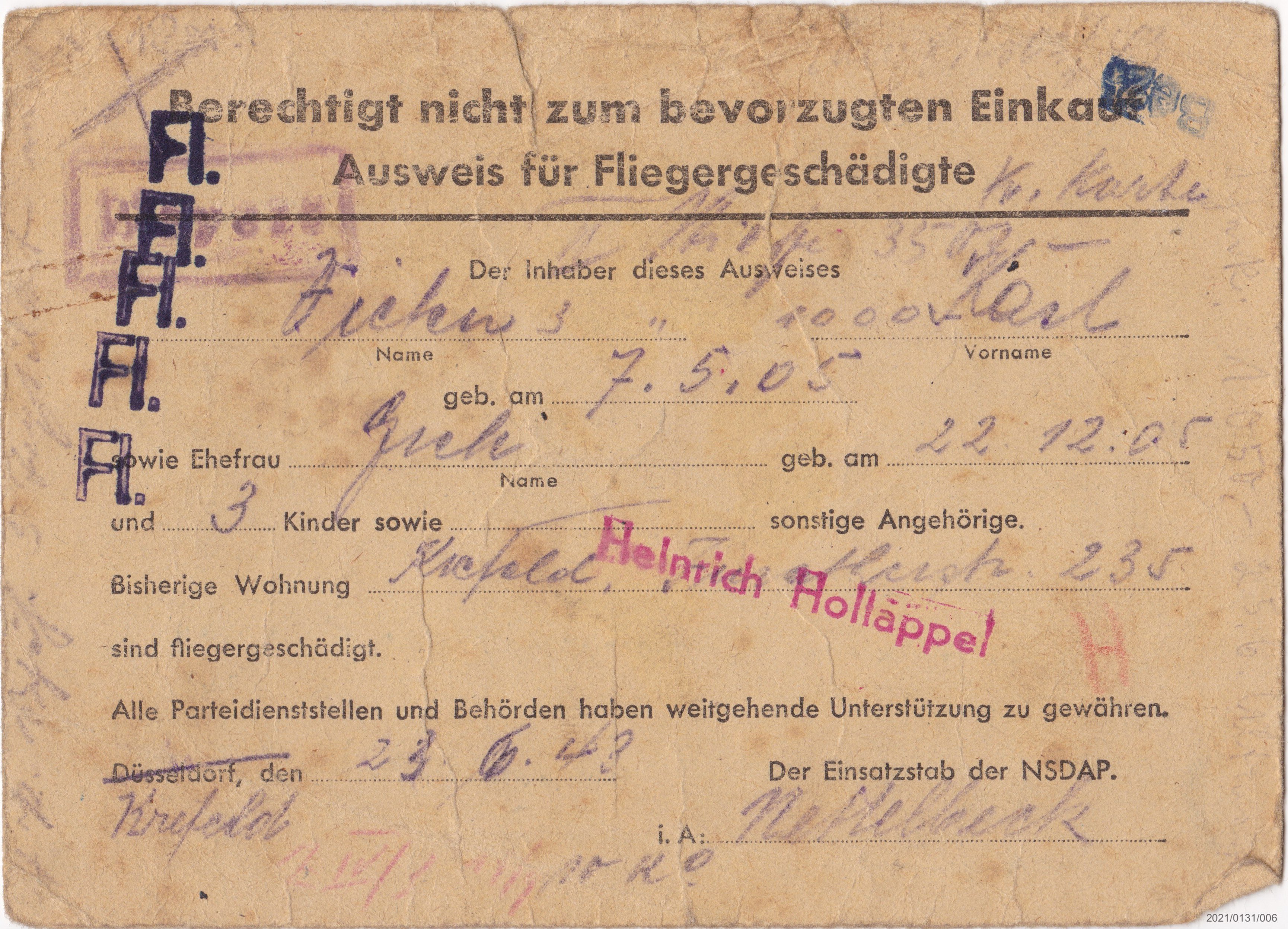 Ausweis für Fliegerbeschädigte (Museumsgesellschaft Bad Dürkheim e. V. CC BY-NC-SA)