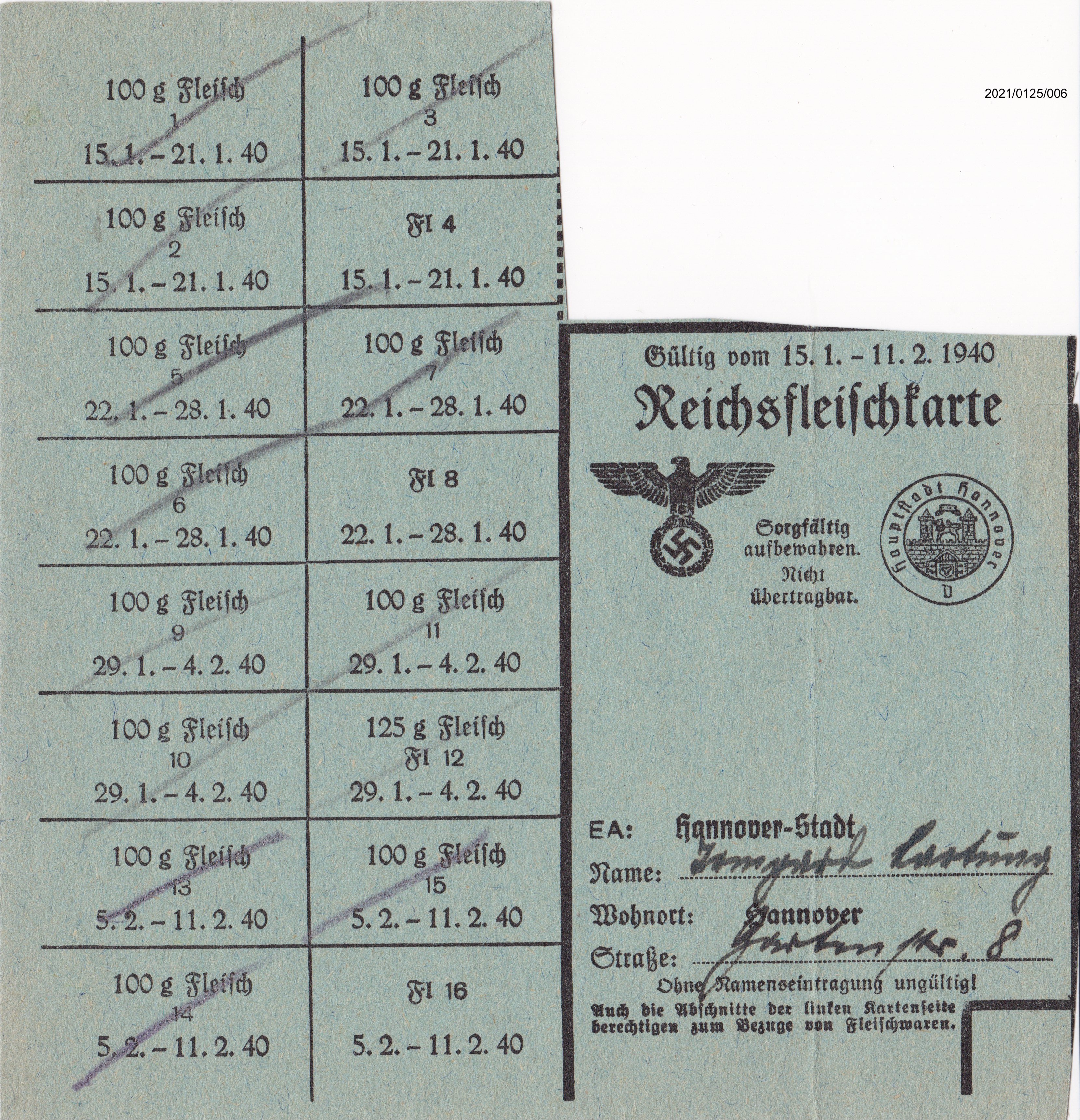Reichsfleischkarte Januar 1940 (Museumsgesellschaft Bad Dürkheim e. V. CC BY-NC-SA)