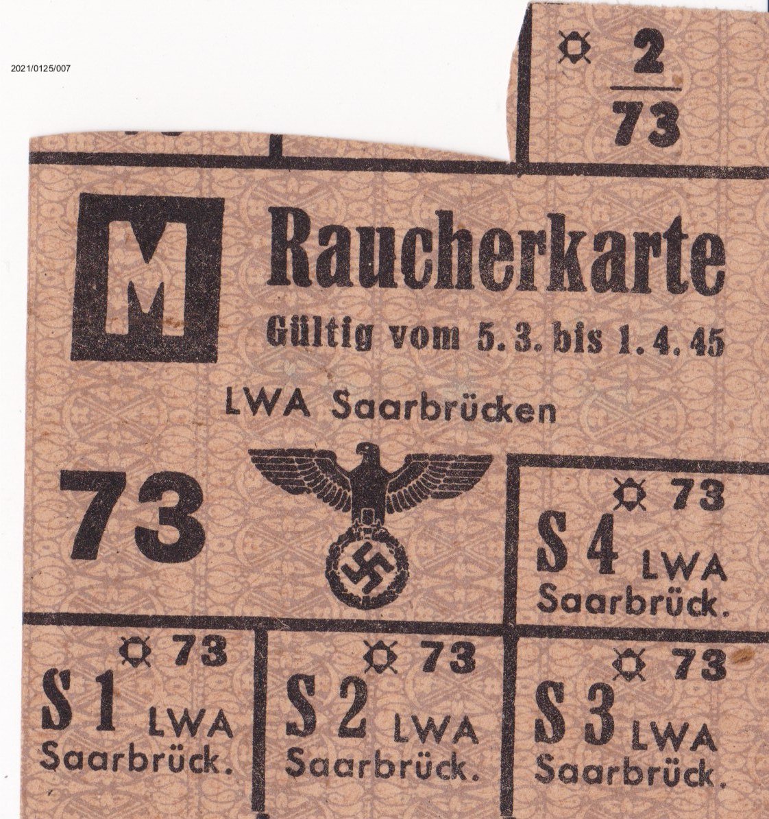Raucherkarte 5.2. bis 1.4.1945 (Museumsgesellschaft Bad Dürkheim e. V. CC BY-NC-SA)