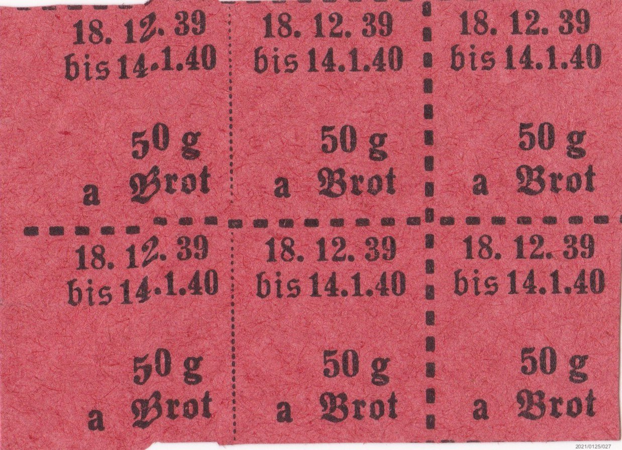 Lebenmittelmarke für 50g Brot 1939 (Museumsgesellschaft Bad Dürkheim e. V. CC BY-NC-SA)