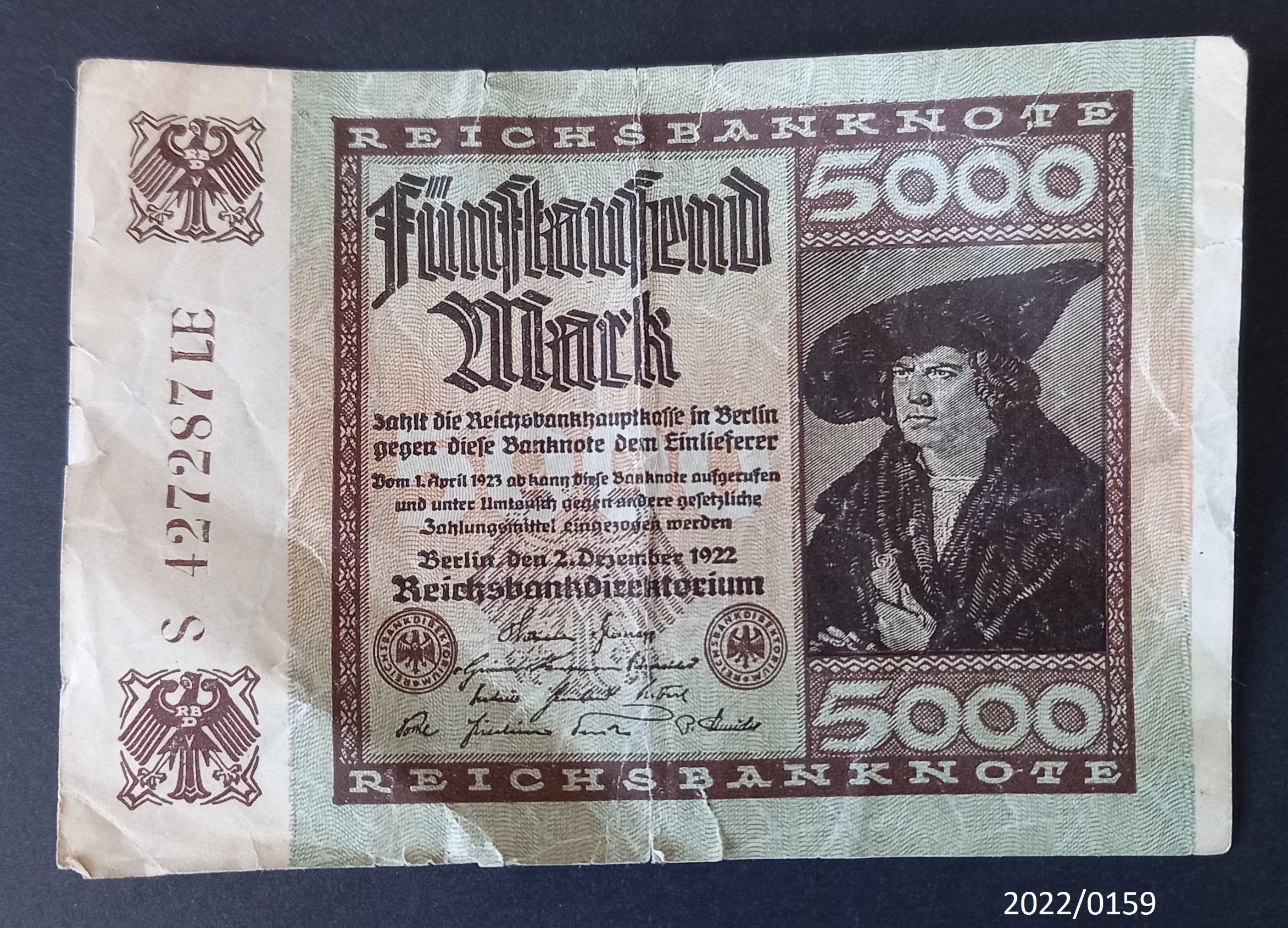 Reichsbanknote 5000 Mark (Stadtmuseum Bad Dürkheim im Kulturzentrum Haus Catoir CC BY-NC-SA)