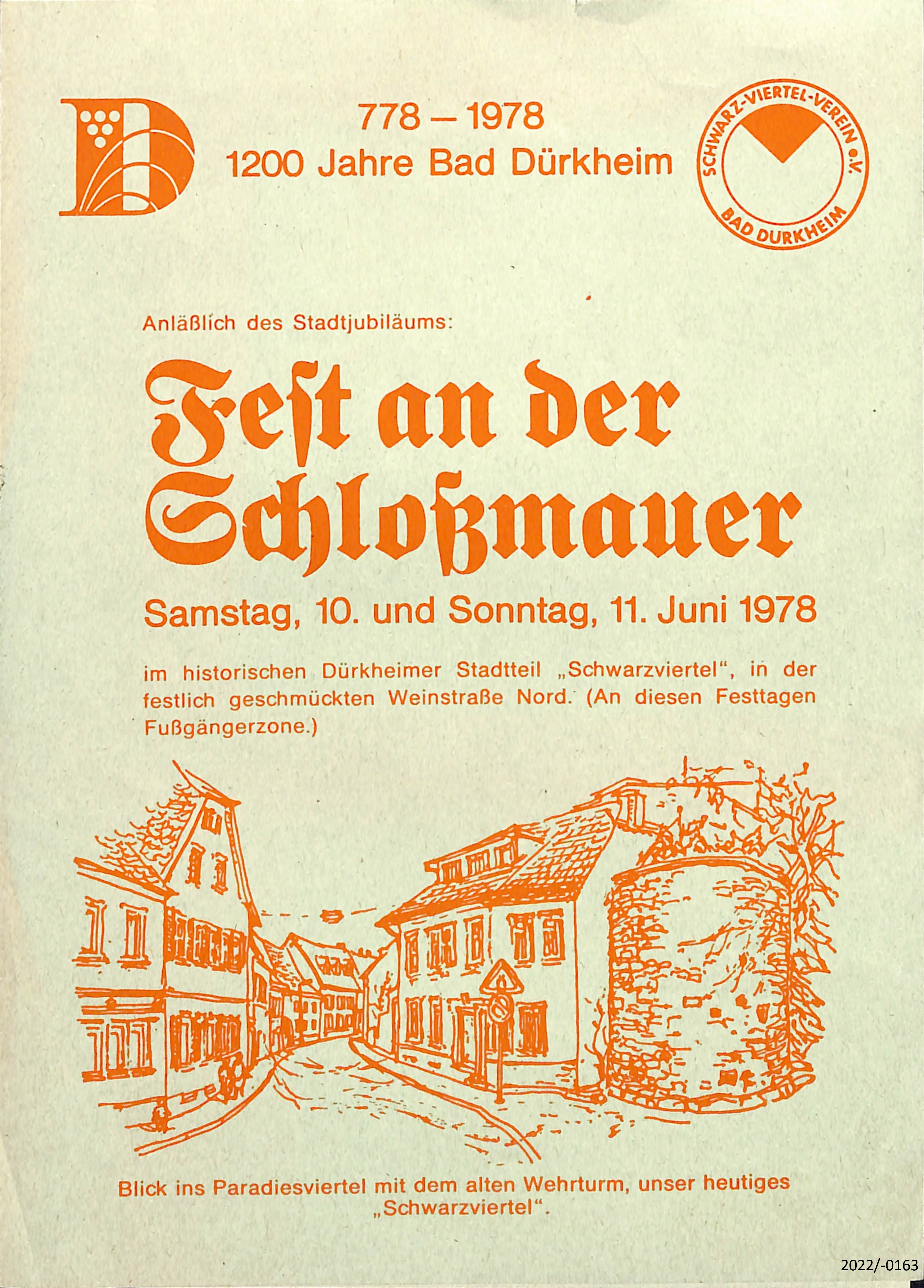 Programmheft Fest an der Schlossmauer 1978 (Stadtmuseum Bad Dürkheim im Kulturzentrum Haus Catoir CC BY-NC-SA)