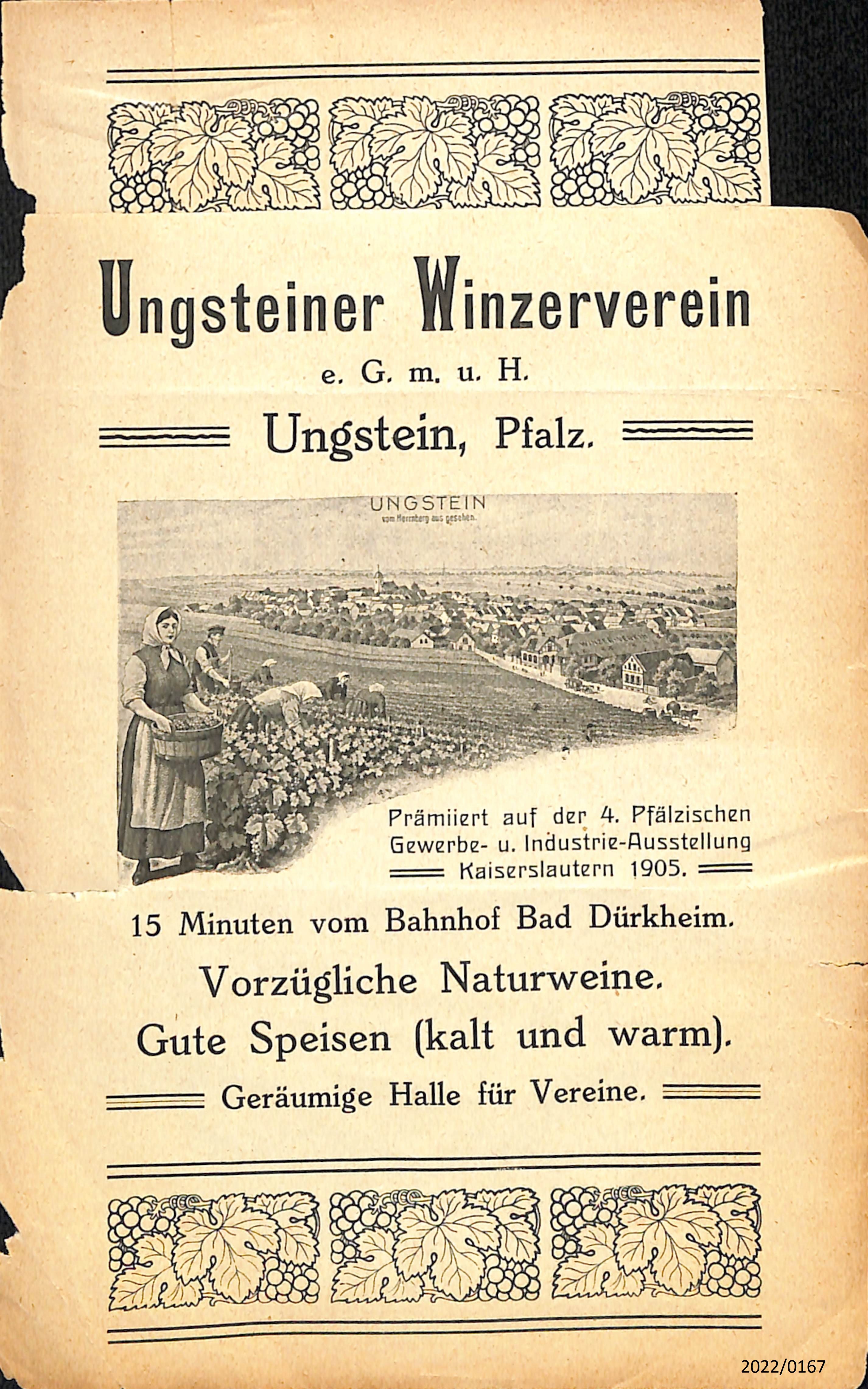 Werbeblatt Ungsteiner Winzerverein (Stadtmuseum Bad Dürkheim im Kulturzentrum Haus Catoir CC BY-NC-SA)