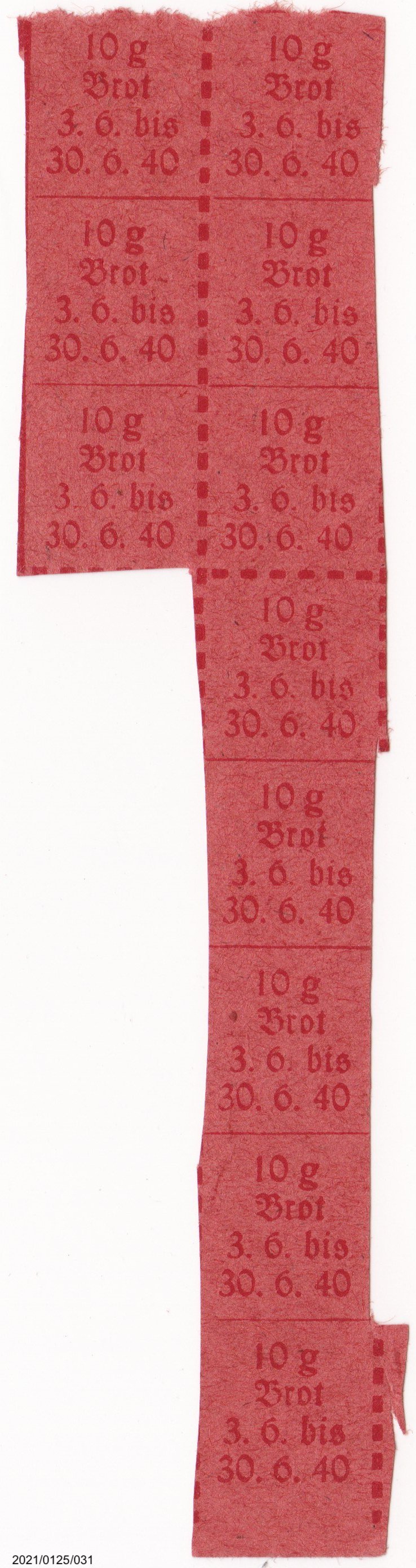 Lebensmittelmarke für 10g Brot 1940 (Museumsgesellschaft Bad Dürkheim e. V. CC BY-NC-SA)