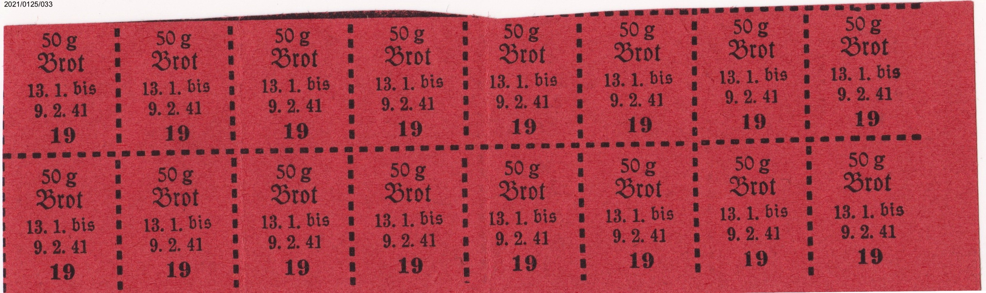 Lebensmittelmarken für 50g Brot 1941 (Museumsgesellschaft Bad Dürkheim e. V. CC BY-NC-SA)