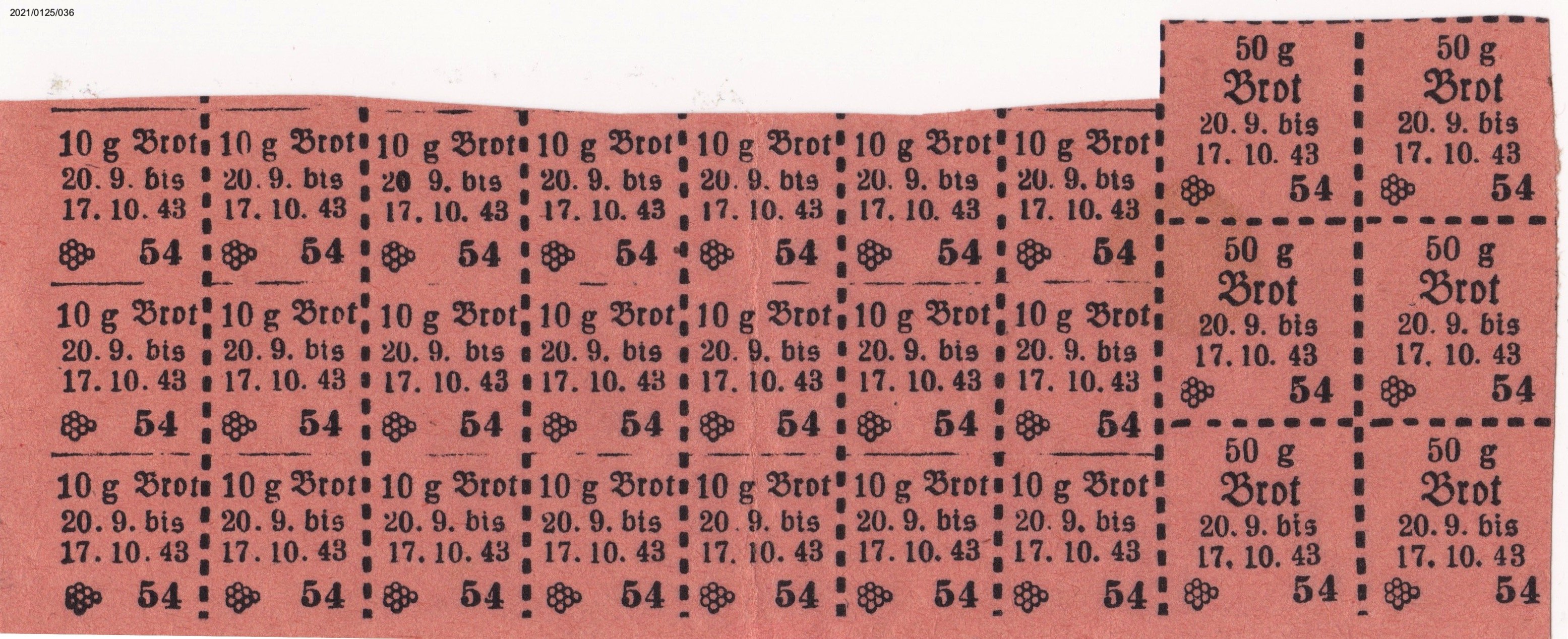 Lebenmittelmarke für 10g und 50g Brot 1933 (Museumsgesellschaft Bad Dürkheim e. V. CC BY-NC-SA)