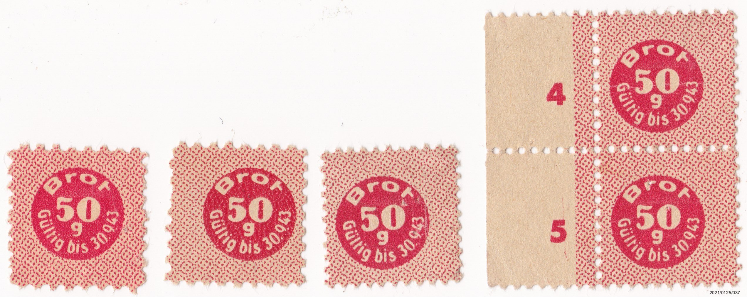 Lebenmittelmarke für 50g Brot 1943 (Museumsgesellschaft Bad Dürkheim e. V. CC BY-NC-SA)