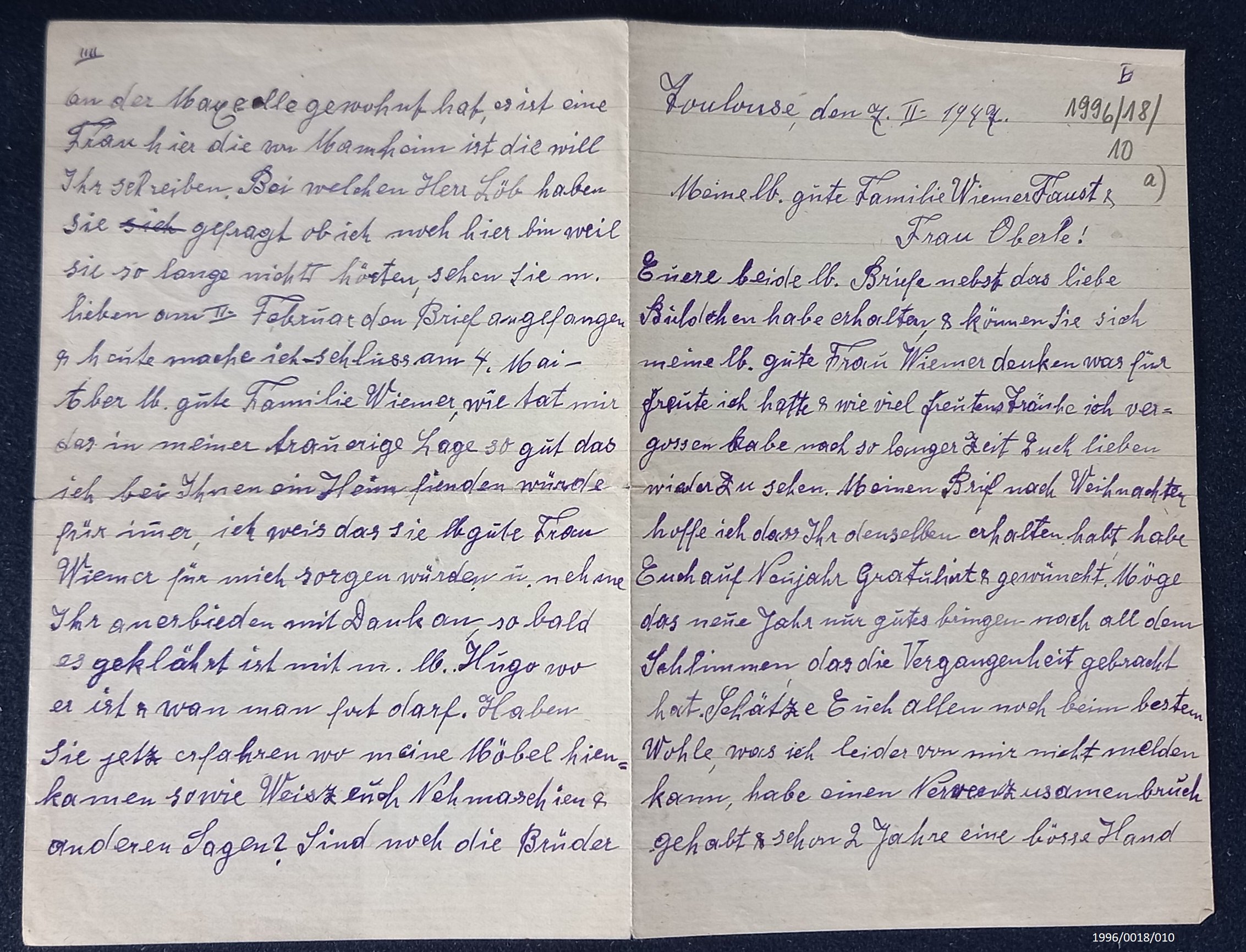 Brief von Paula Kahn an Familie Wiemer (Stadtmuseum Bad Dürkheim im Kulturzentrum Haus Catoir CC BY-NC-SA)