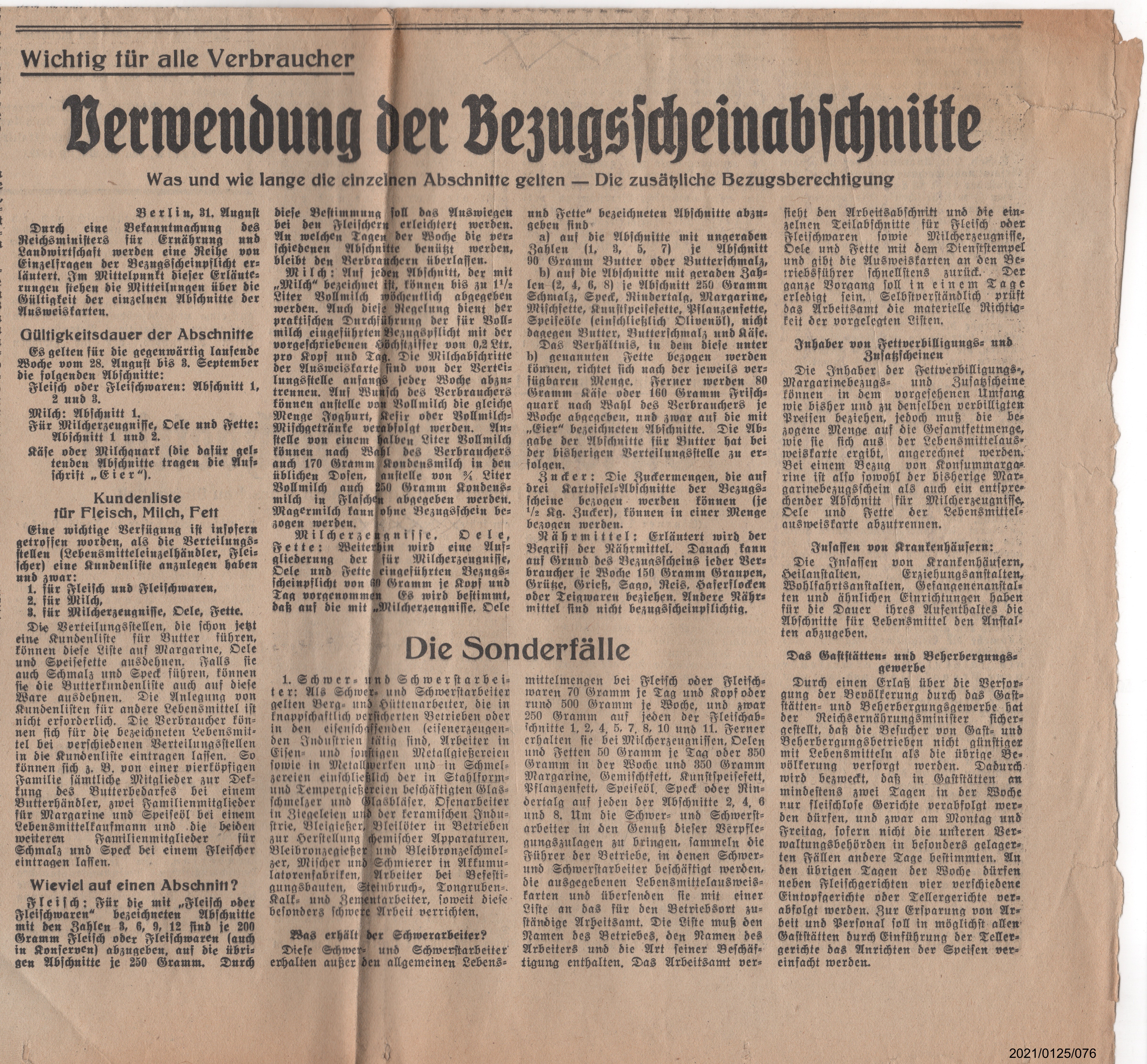 Verwendung der Bezugsscheinabschnitte 31.08.1939 (Museumsgesellschaft Bad Dürkheim e. V. CC BY-NC-SA)