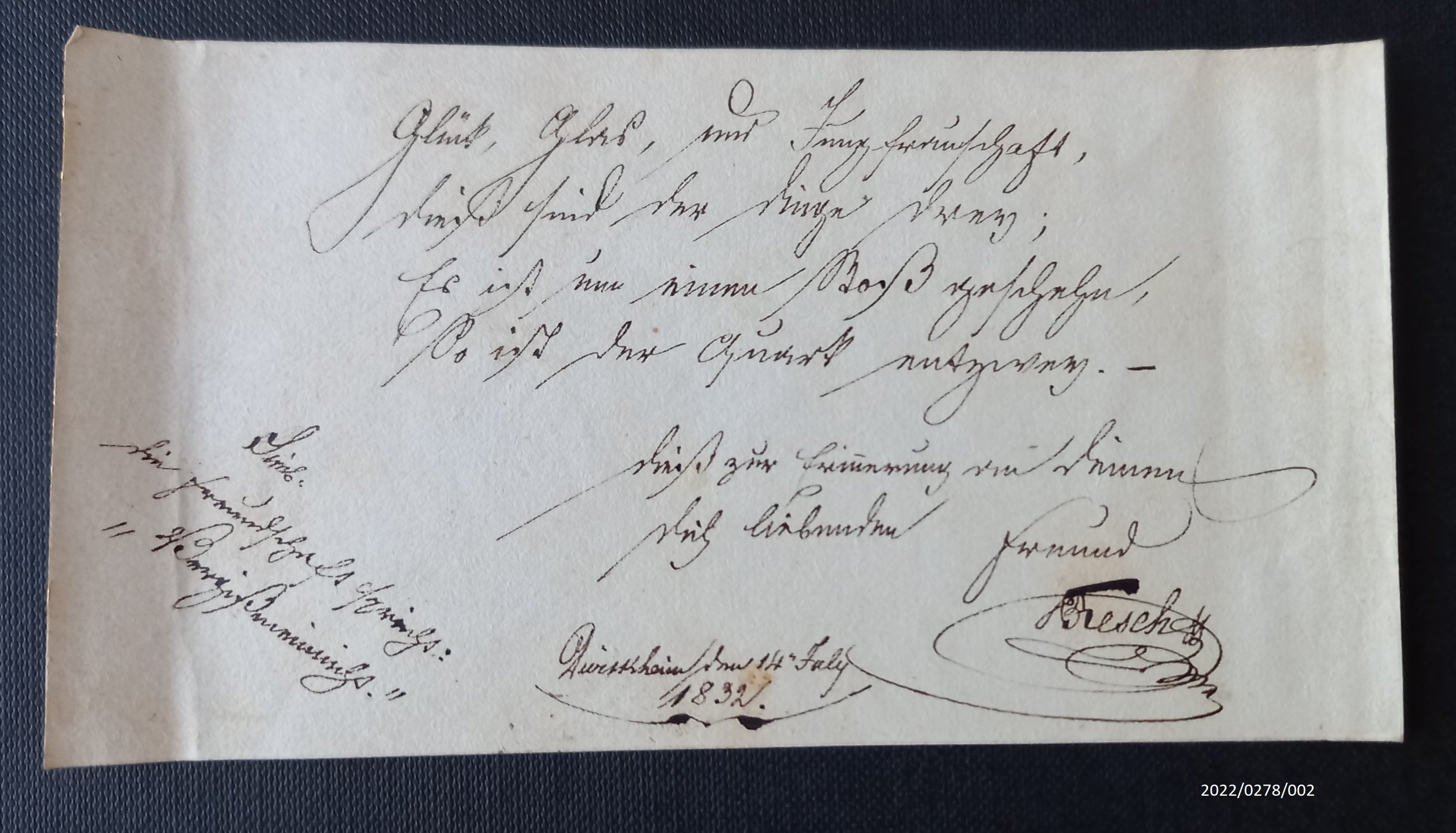 Blatt eines Poesiealbums, 1832, Blatt 2 (Stadtmuseum Bad Dürkheim im Kulturzentrum Haus Catoir CC BY-NC-SA)
