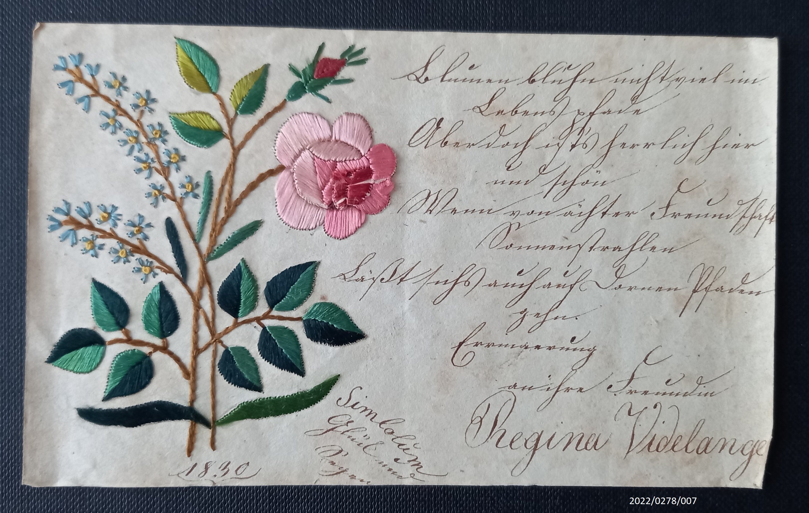 Blatt eines Poesiealbums, 1830, Blatt 6 (Stadtmuseum Bad Dürkheim im Kulturzentrum Haus Catoir CC BY-NC-SA)