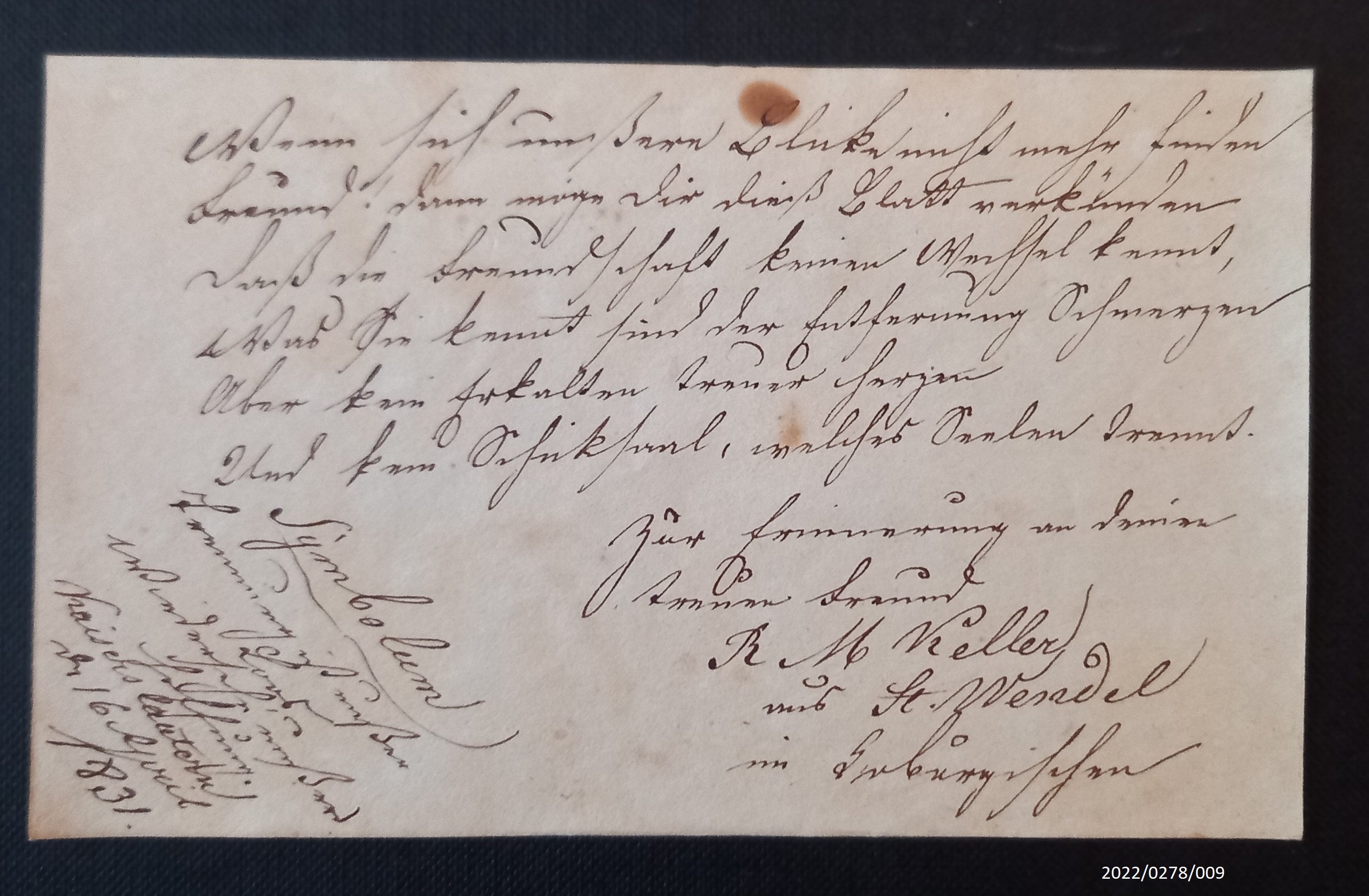 Blatt eines Poesiealbums, 1828-1832, Blatt 9 (Stadtmuseum Bad Dürkheim im Kulturzentrum Haus Catoir CC BY-NC-SA)
